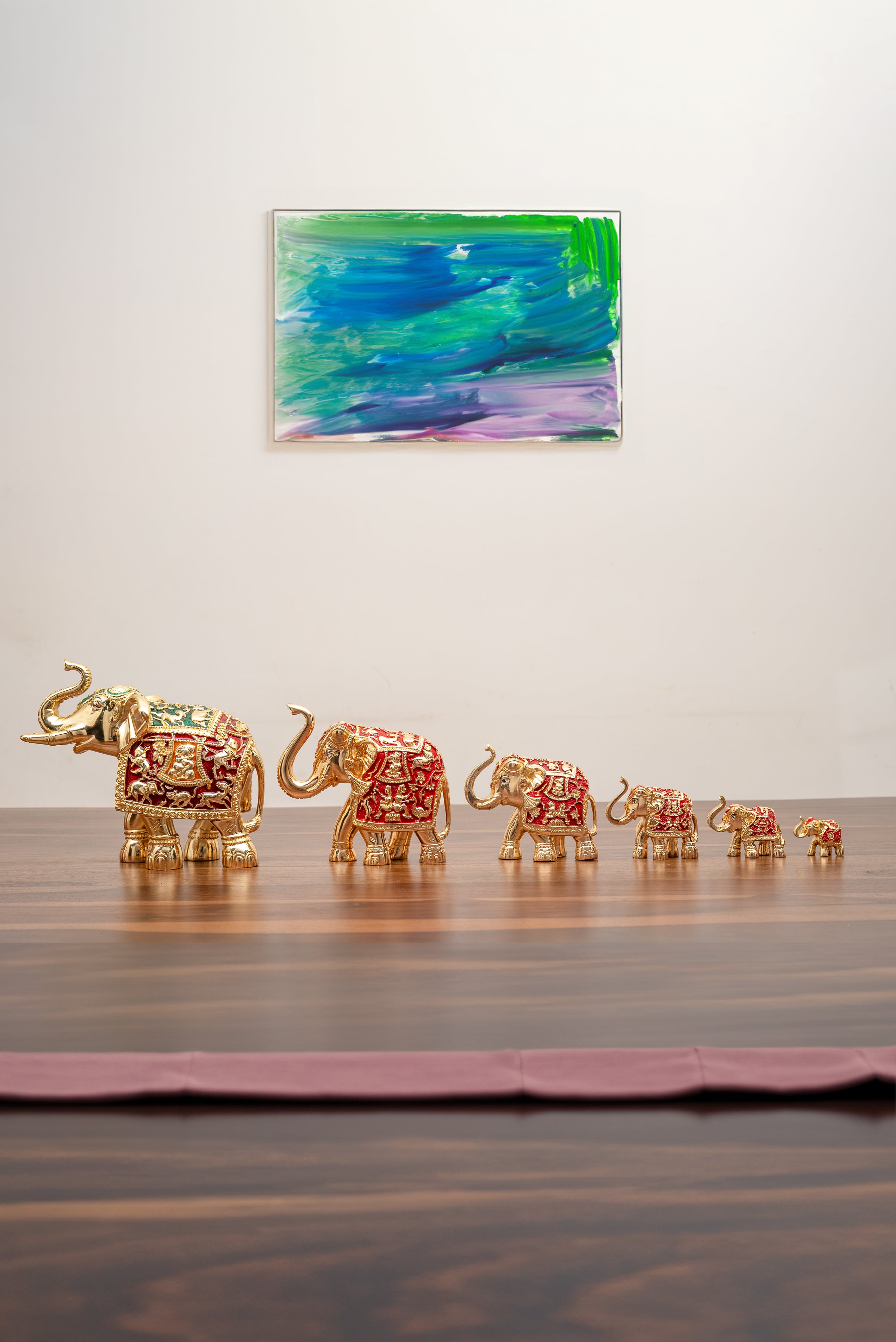 Gold-Red elephant Pair | Height: 8 in, 12 in | Idolkart