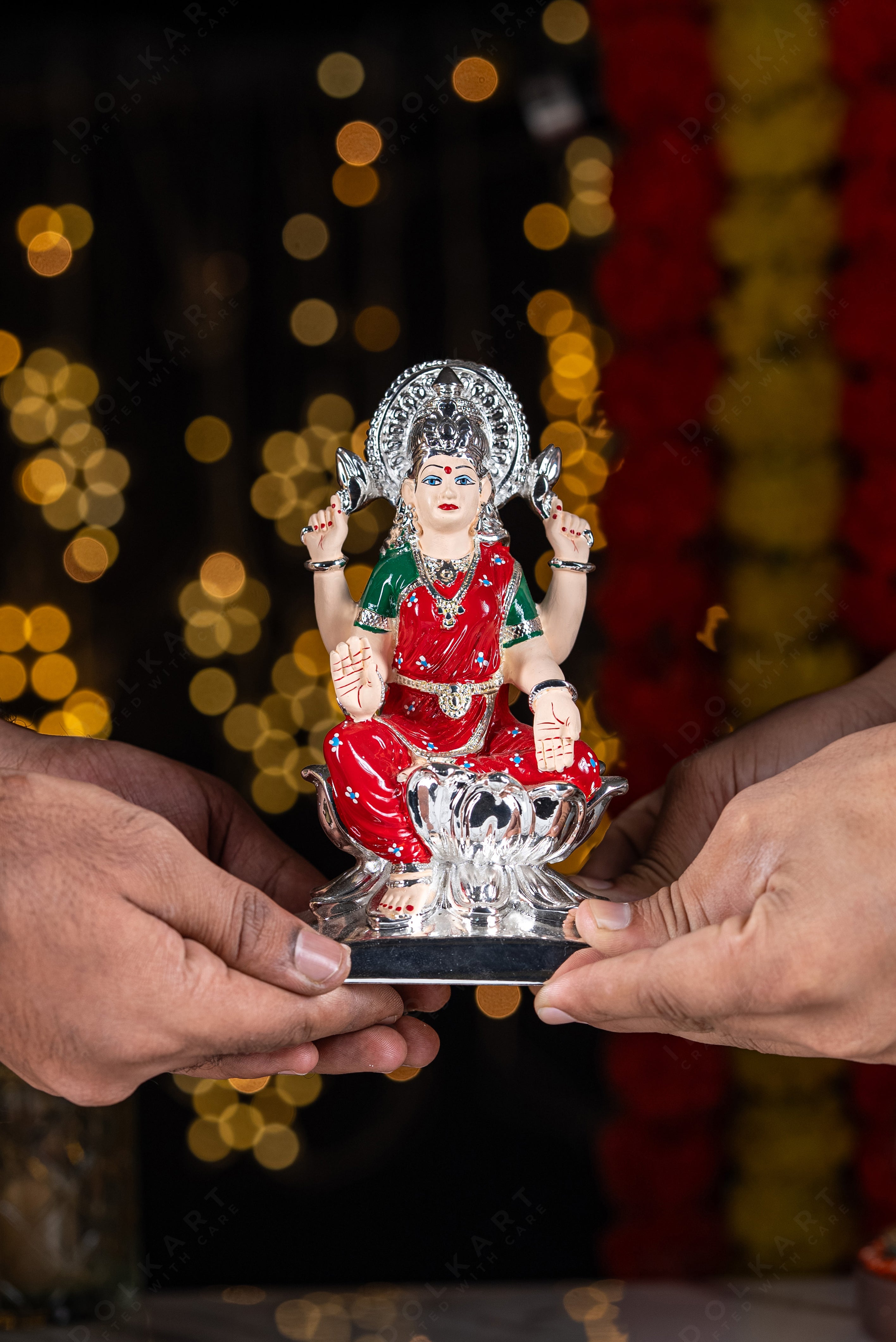 7 Inch Silver Coated Lakshmi Idol | Laxmi Murti in red saree | Silver Lakshmi Idol | Laxmi Idol For Home | Silver Idols for Gift