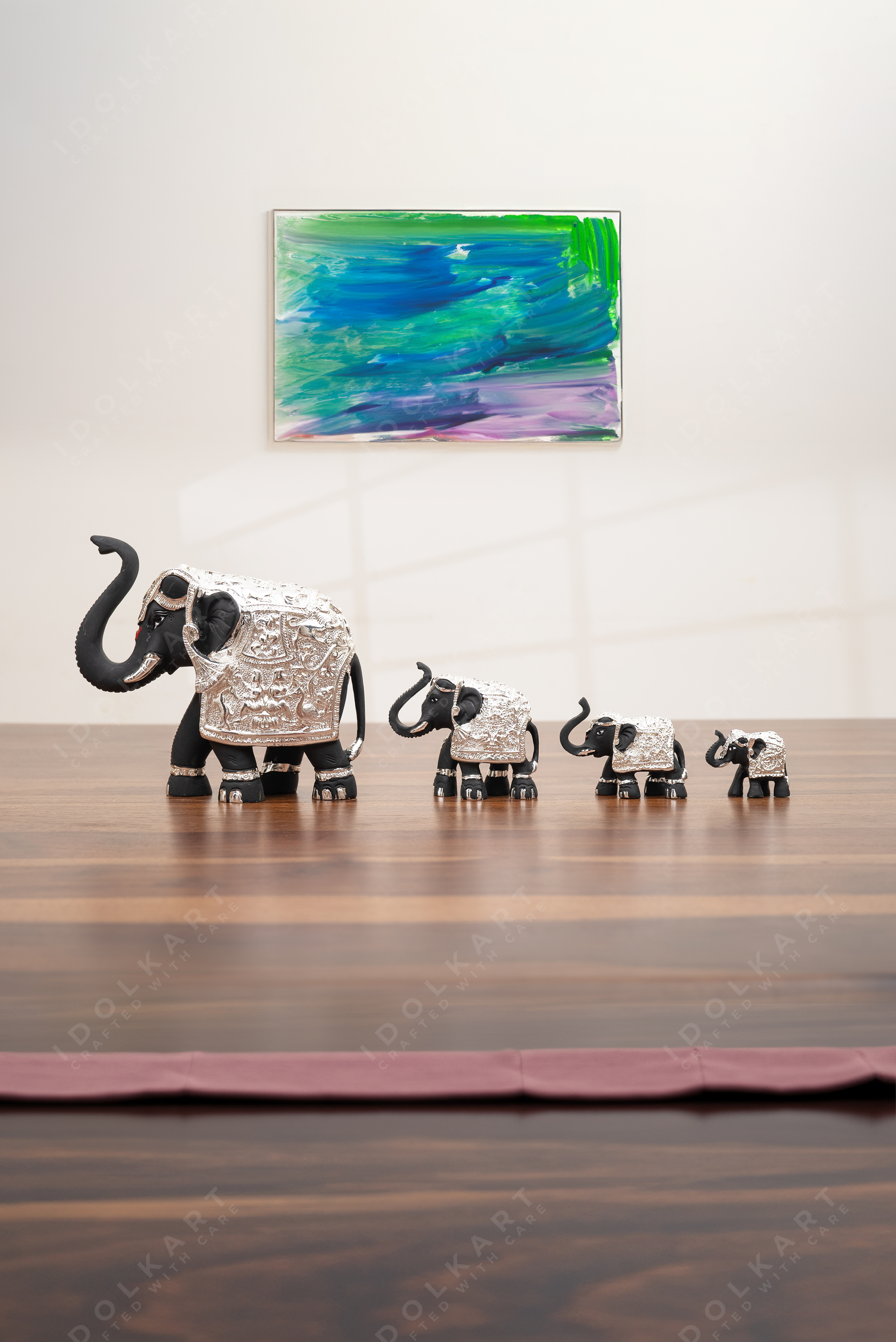 Silver-Blue Elephant Pair | Height: 2 in, 3 in, 4 in, 6 in | Idolkart