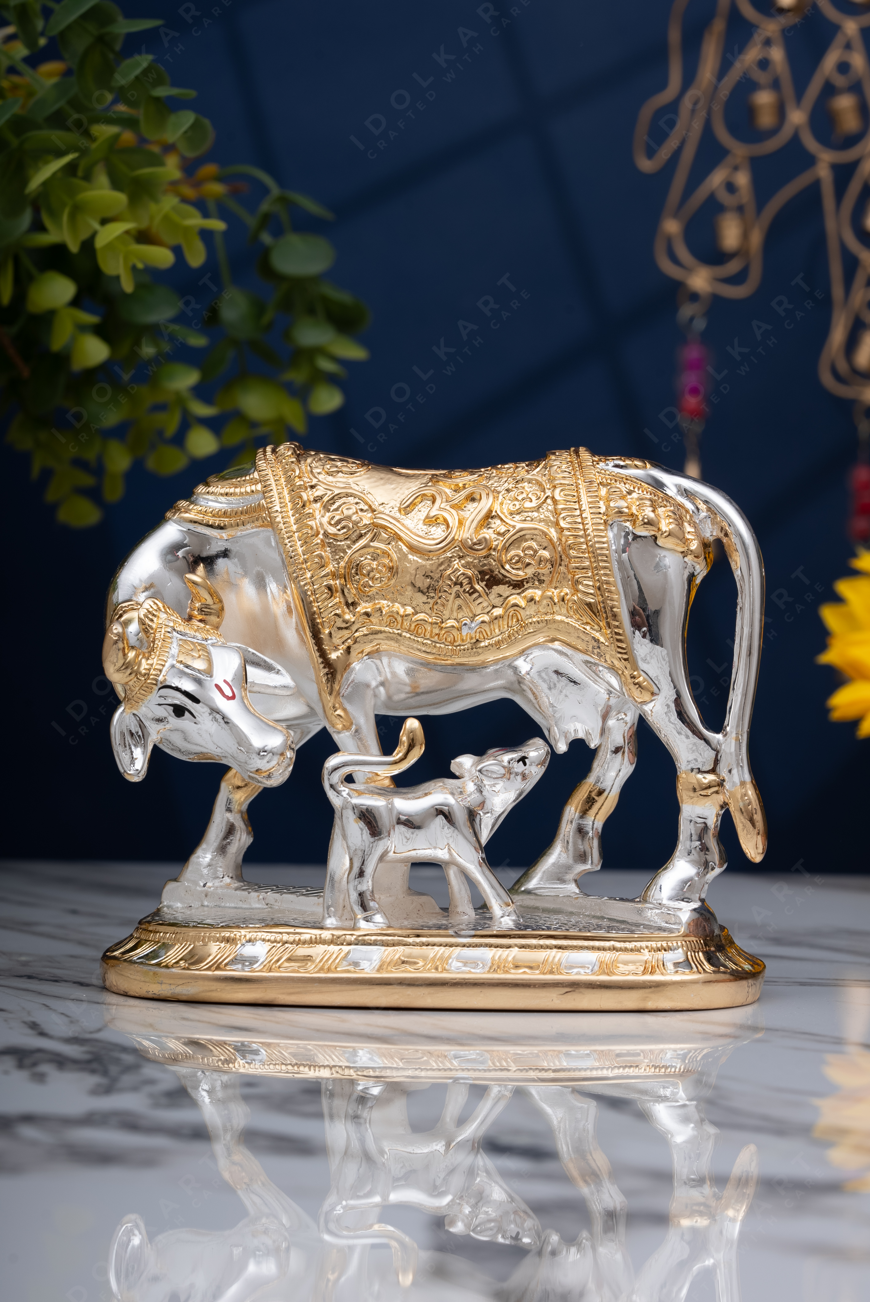 Gold Silver Coated Kamadhenu Idol
