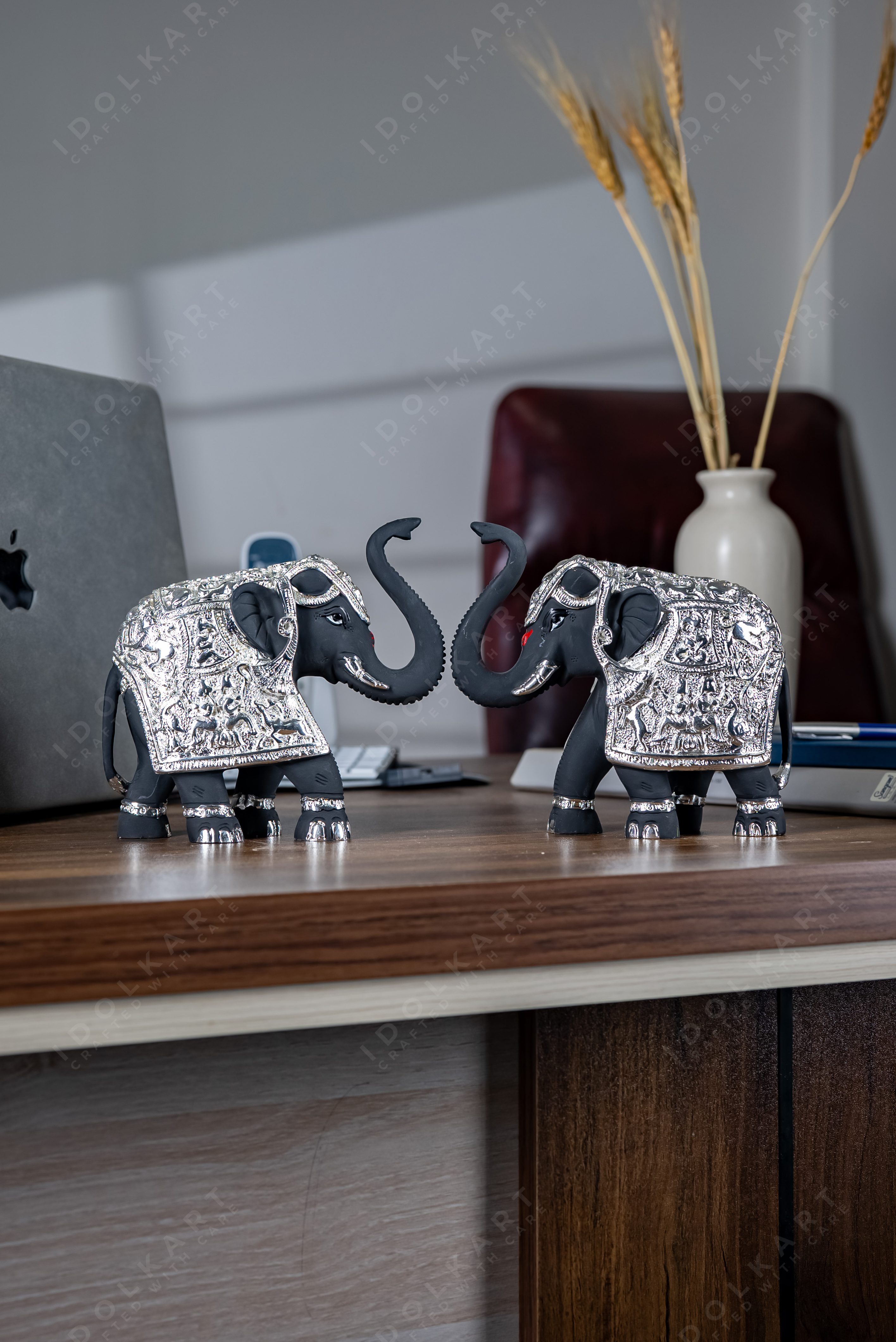 Silver-Blue Elephant Pair | Height: 2 in, 3 in, 4 in, 6 in | Idolkart