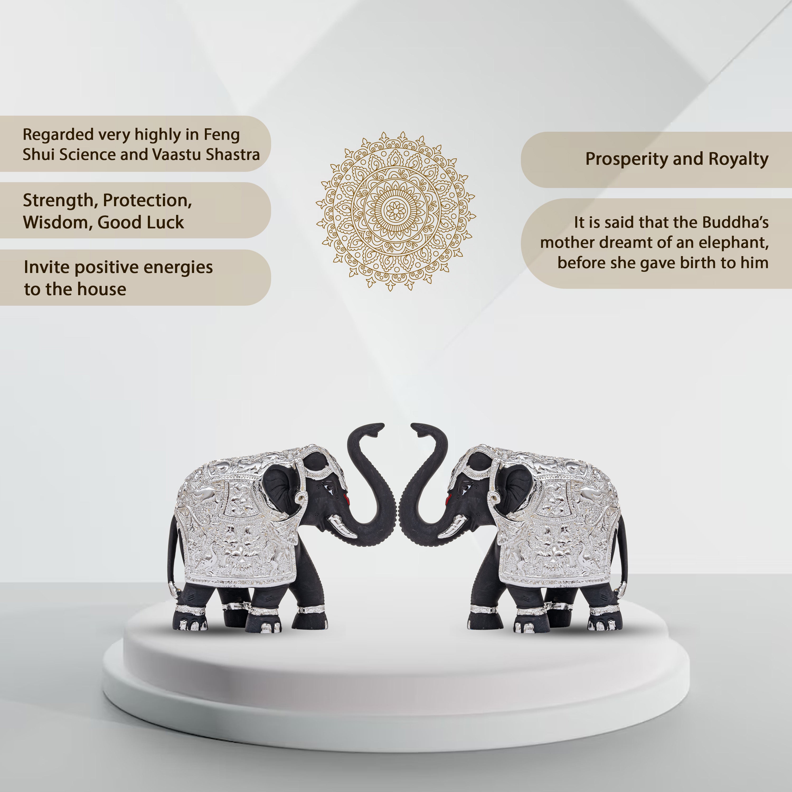 Silver-Blue Elephant Pair | Height: 2 in, 3 in, 4 in, 6 in | Idolkart