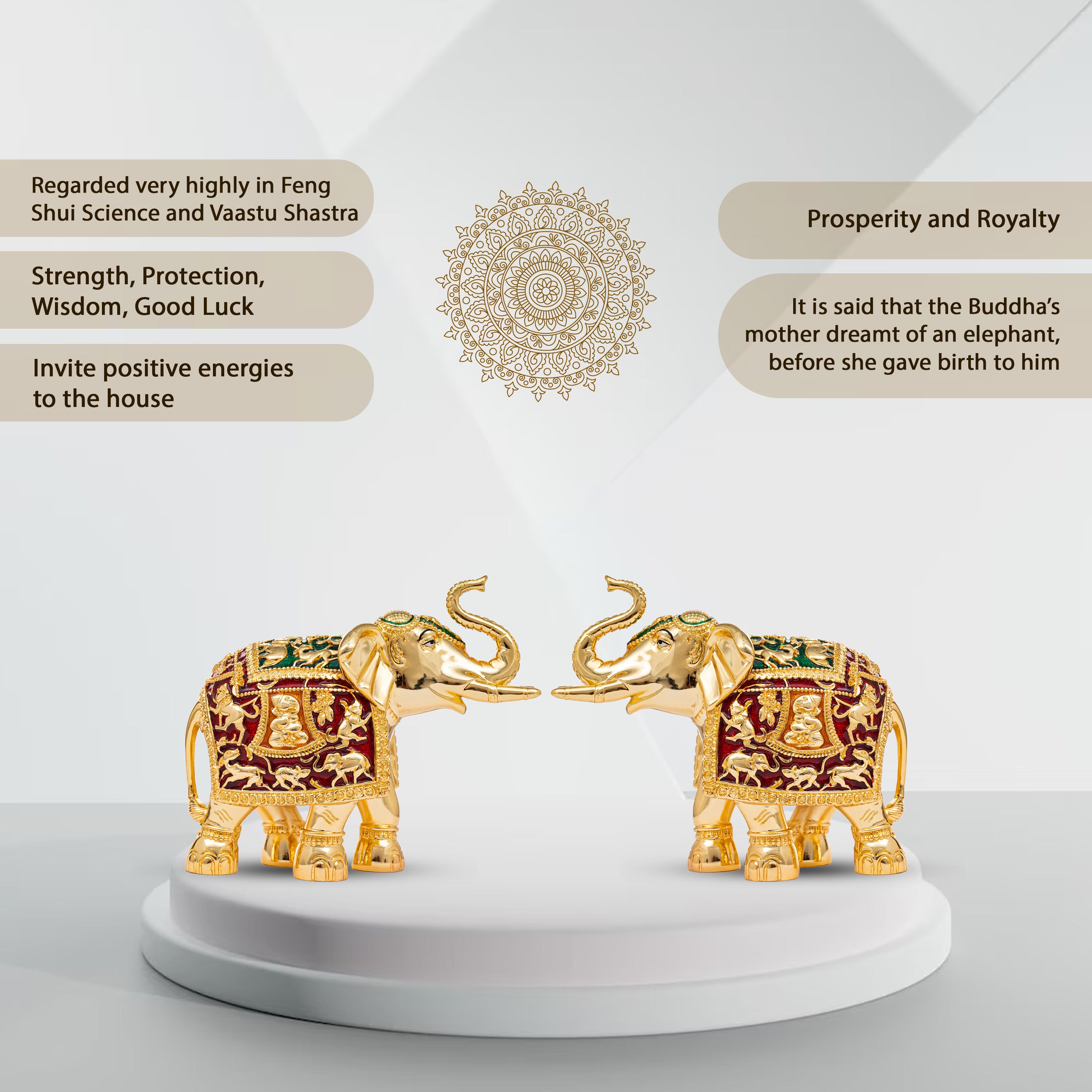 Gold-Red elephant Pair | Height: 8 in, 12 in | Idolkart