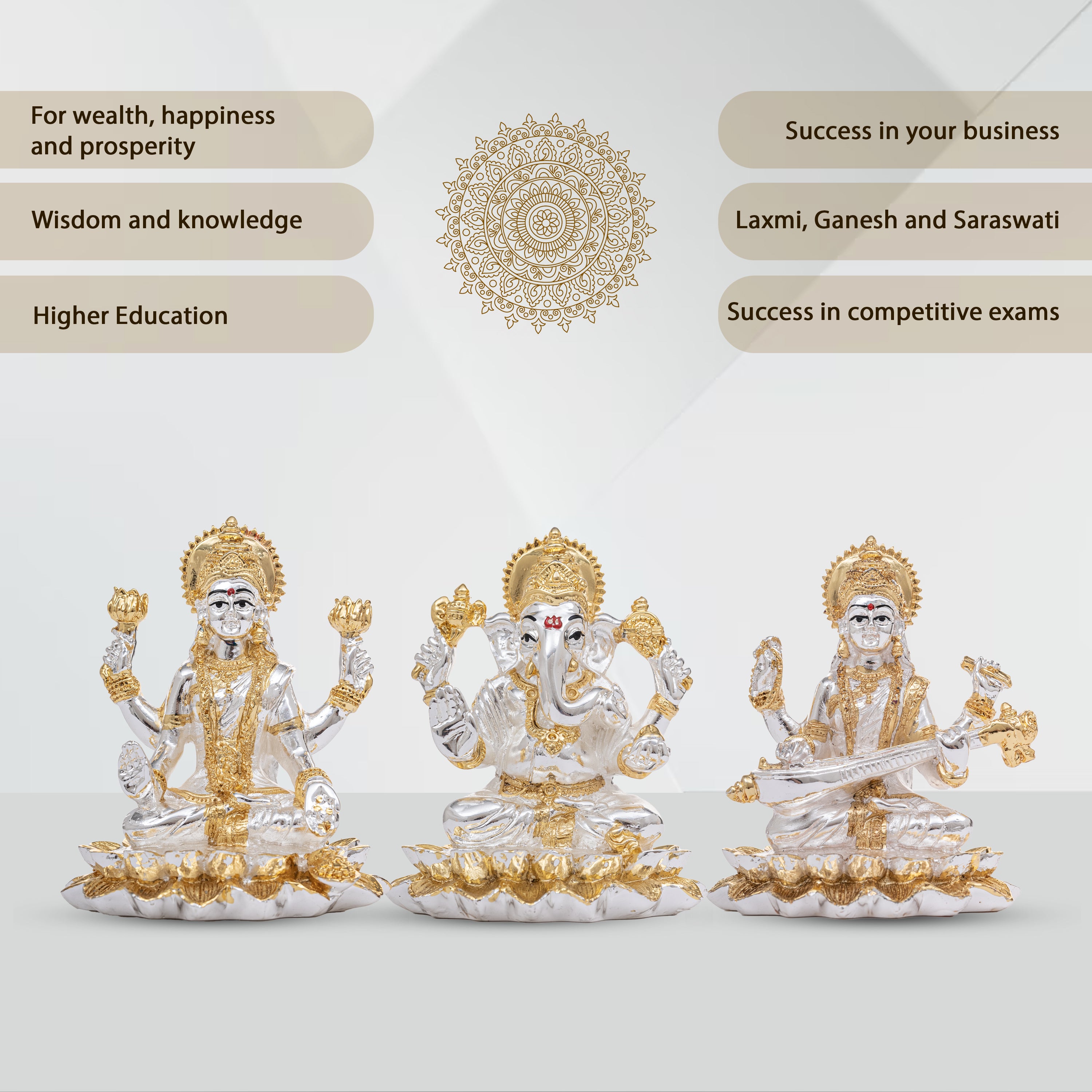 Ganesh, Lakshmi, Saraswati on Lotus | Idolkart