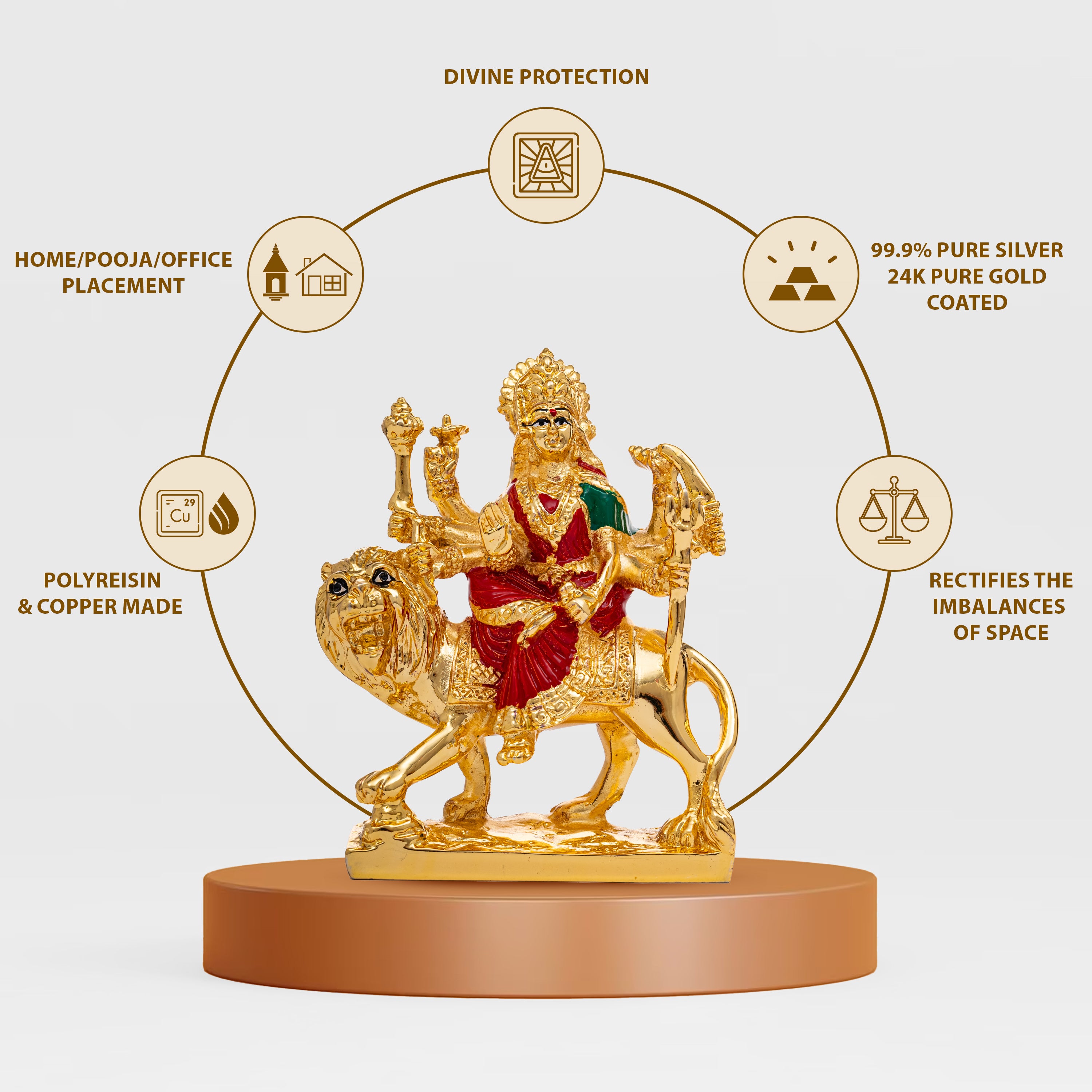 Gold Coated Durga Mata | 5 inch