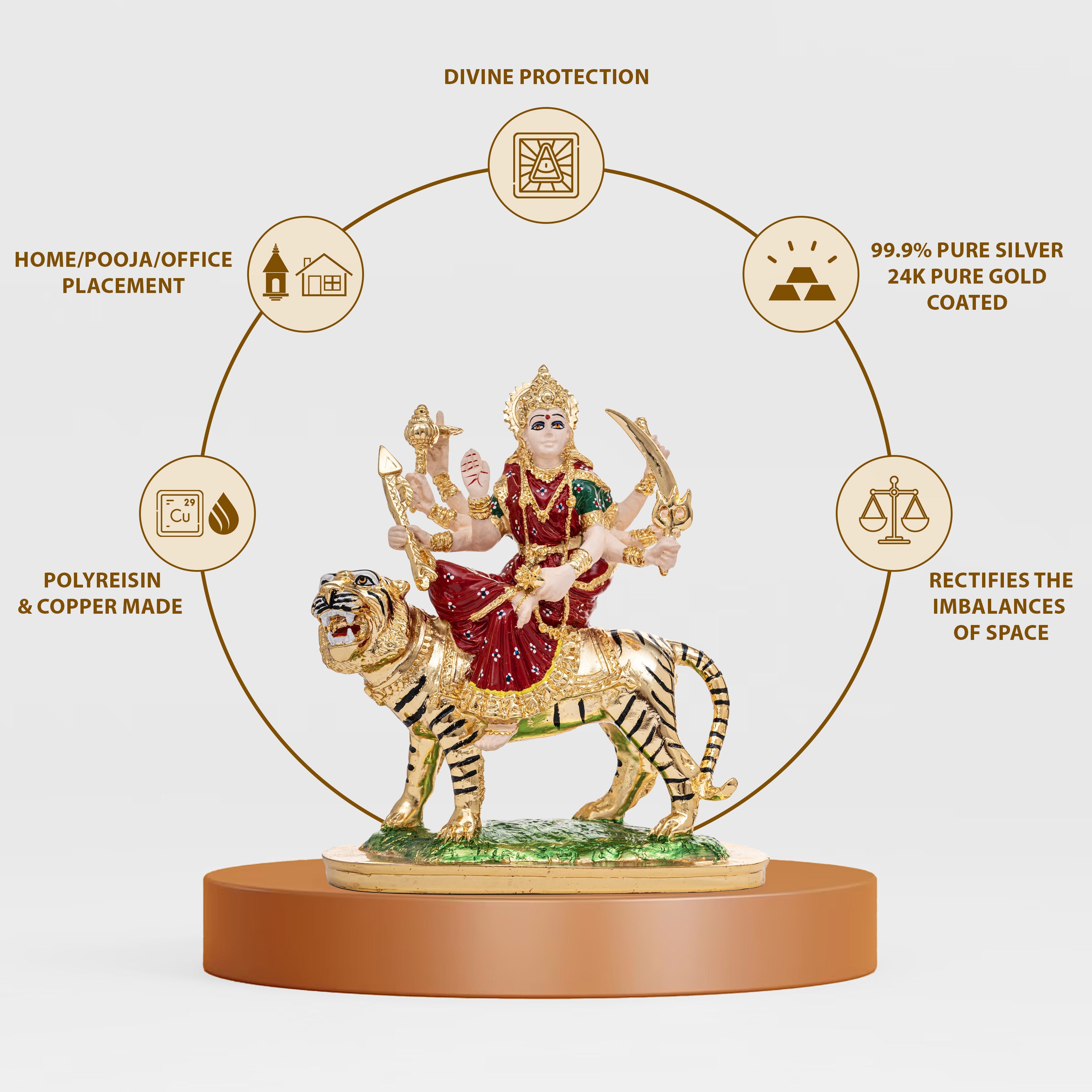 Gold Coated Durga Mata Idol | 8 inch