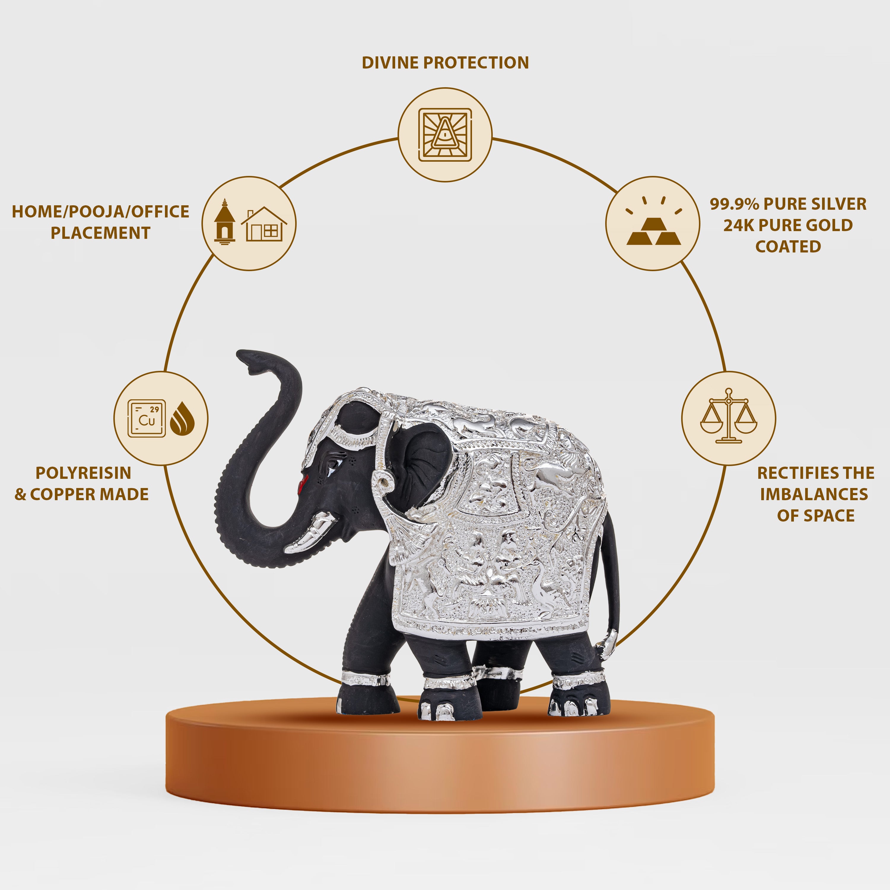 Silver-Blue Elephant Pair | Height: 2 in, 3 in, 4 in, 6 in | Idolkart