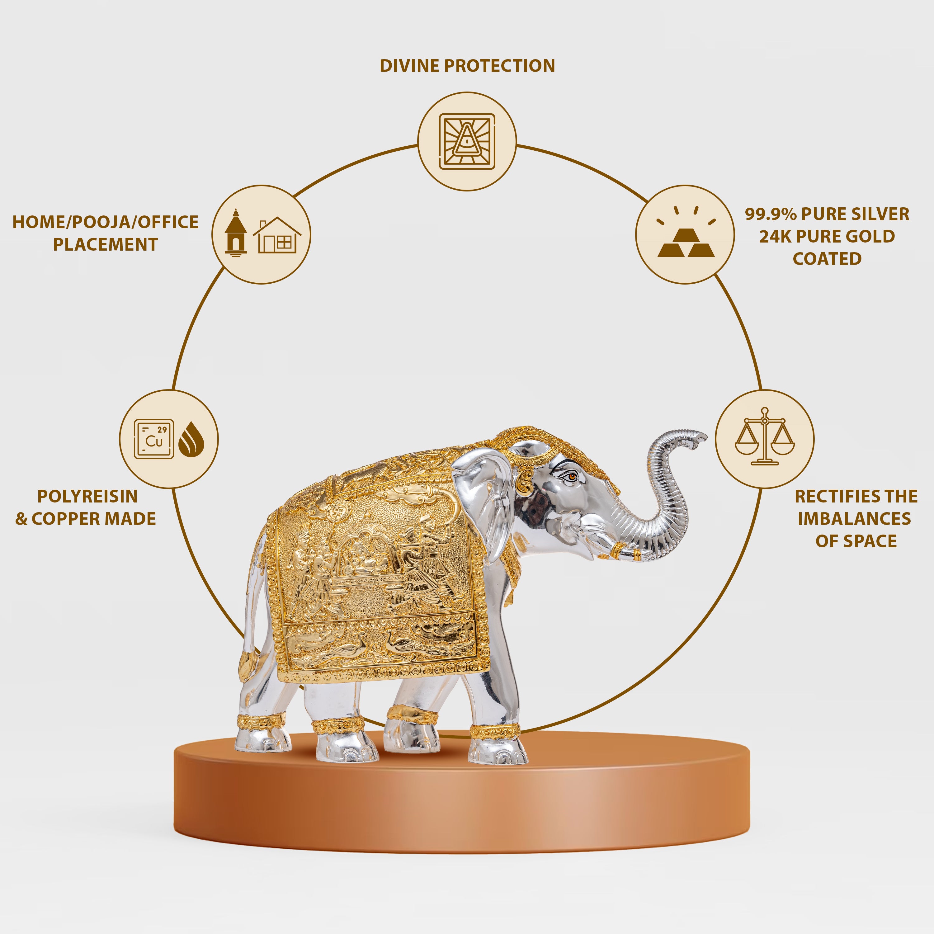 Gold-Silver Elephant Pair | Height: 8 in, 12 in | Idolkart