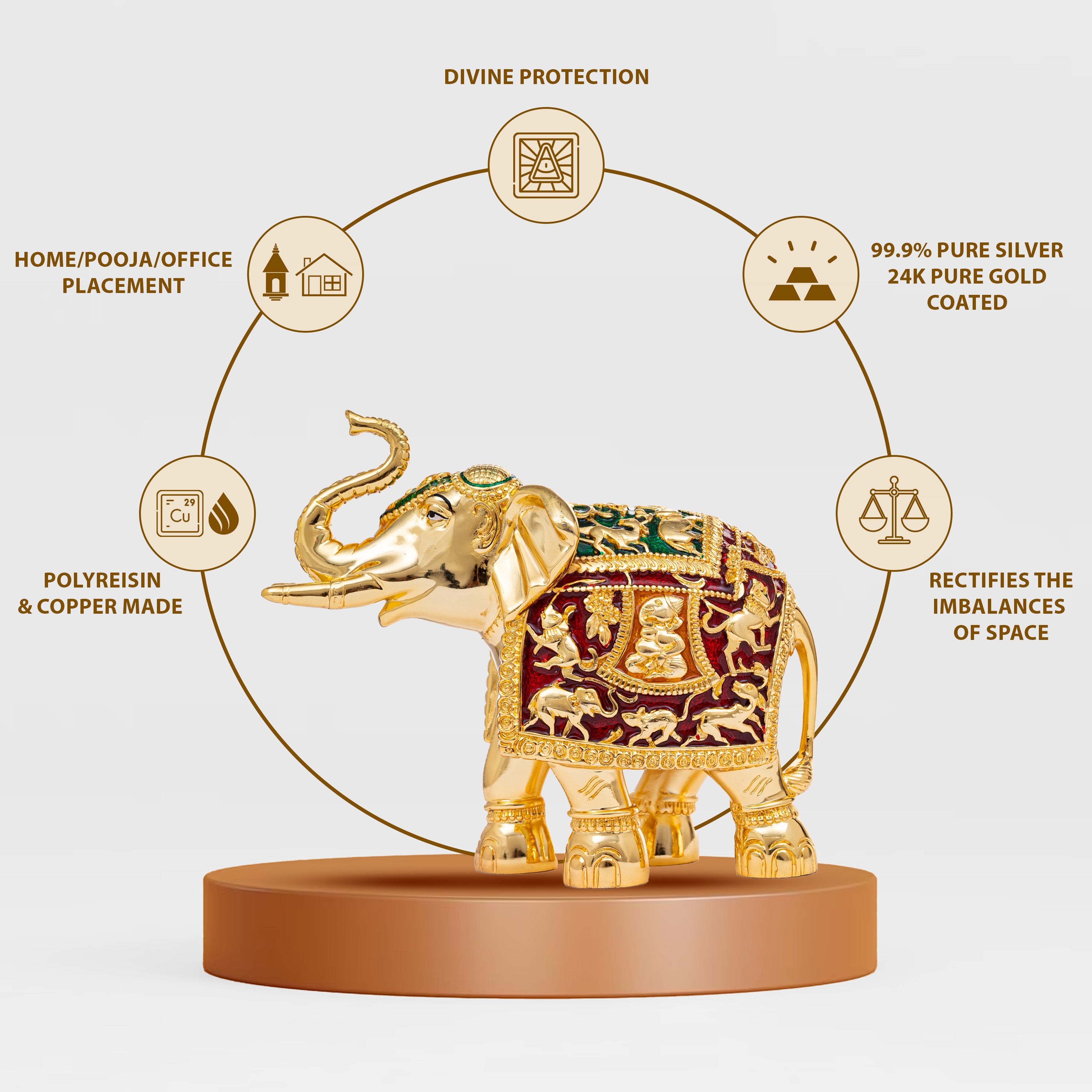 Gold-Red elephant Pair | Height: 8 in, 12 in | Idolkart