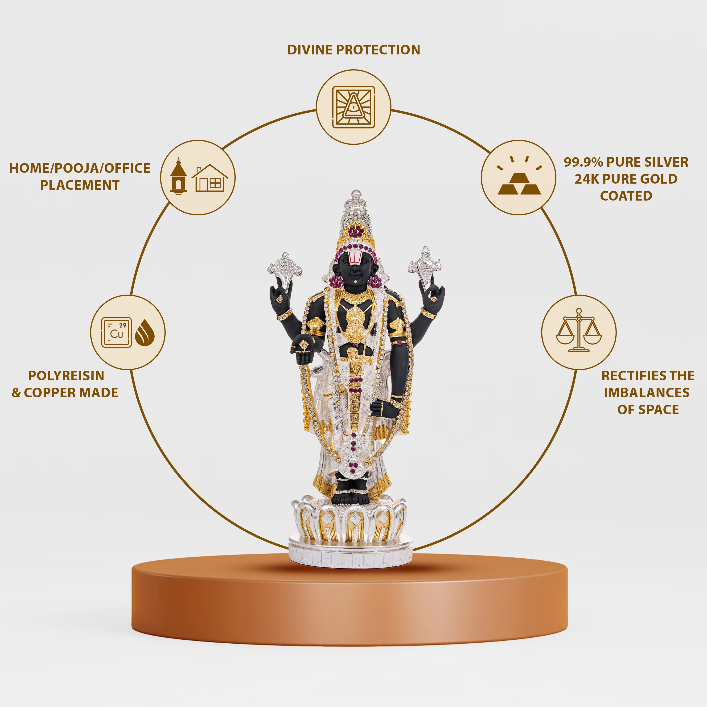 Idolkart Gold and Silver Coated Tirupati Balaji Murti Idol | Lord Venkateswara | Venkateshwara Swamy Idol | Murti for Mandir Temple | Statue for Home Decor
