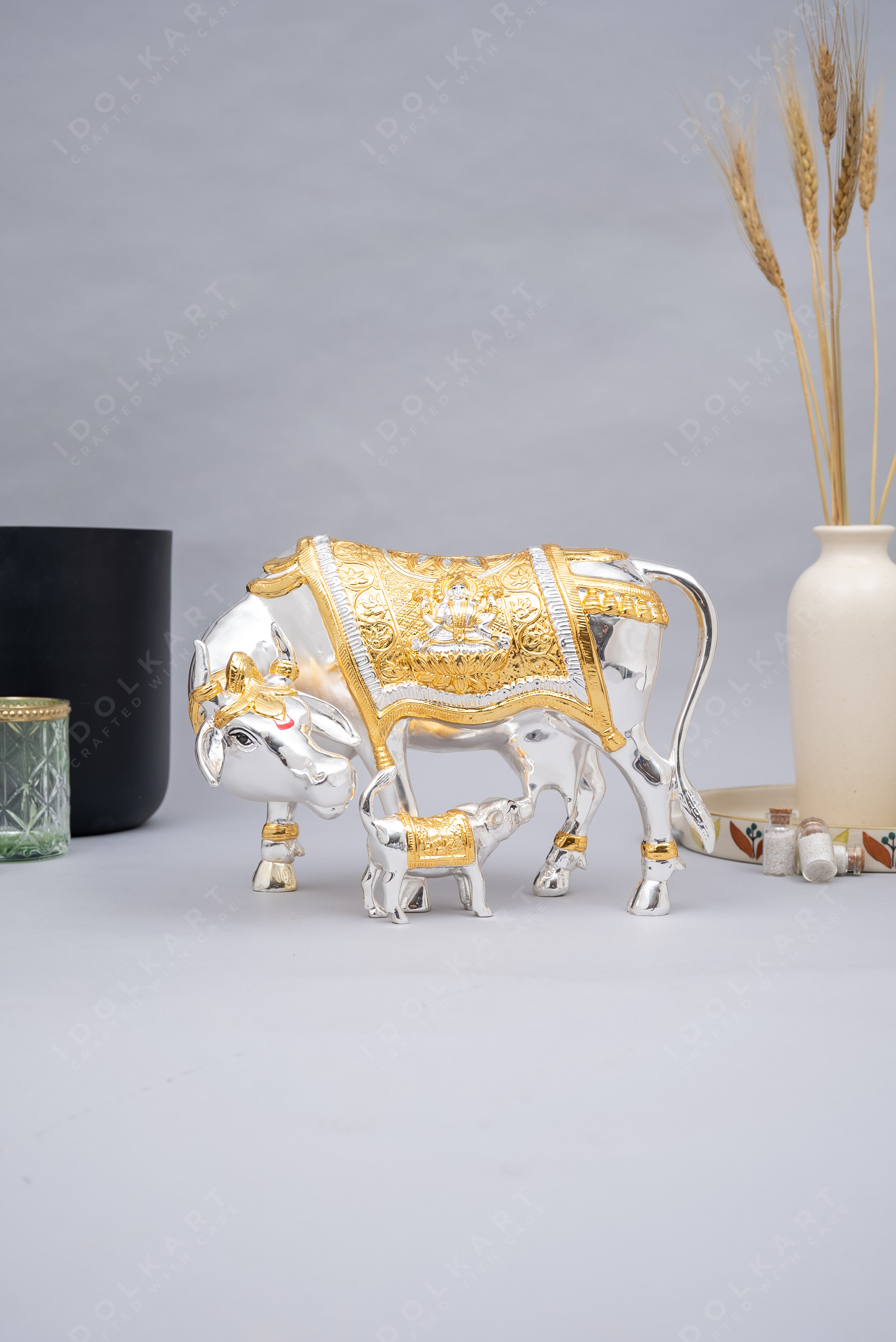 Kamadhenu with calf idol for pooja