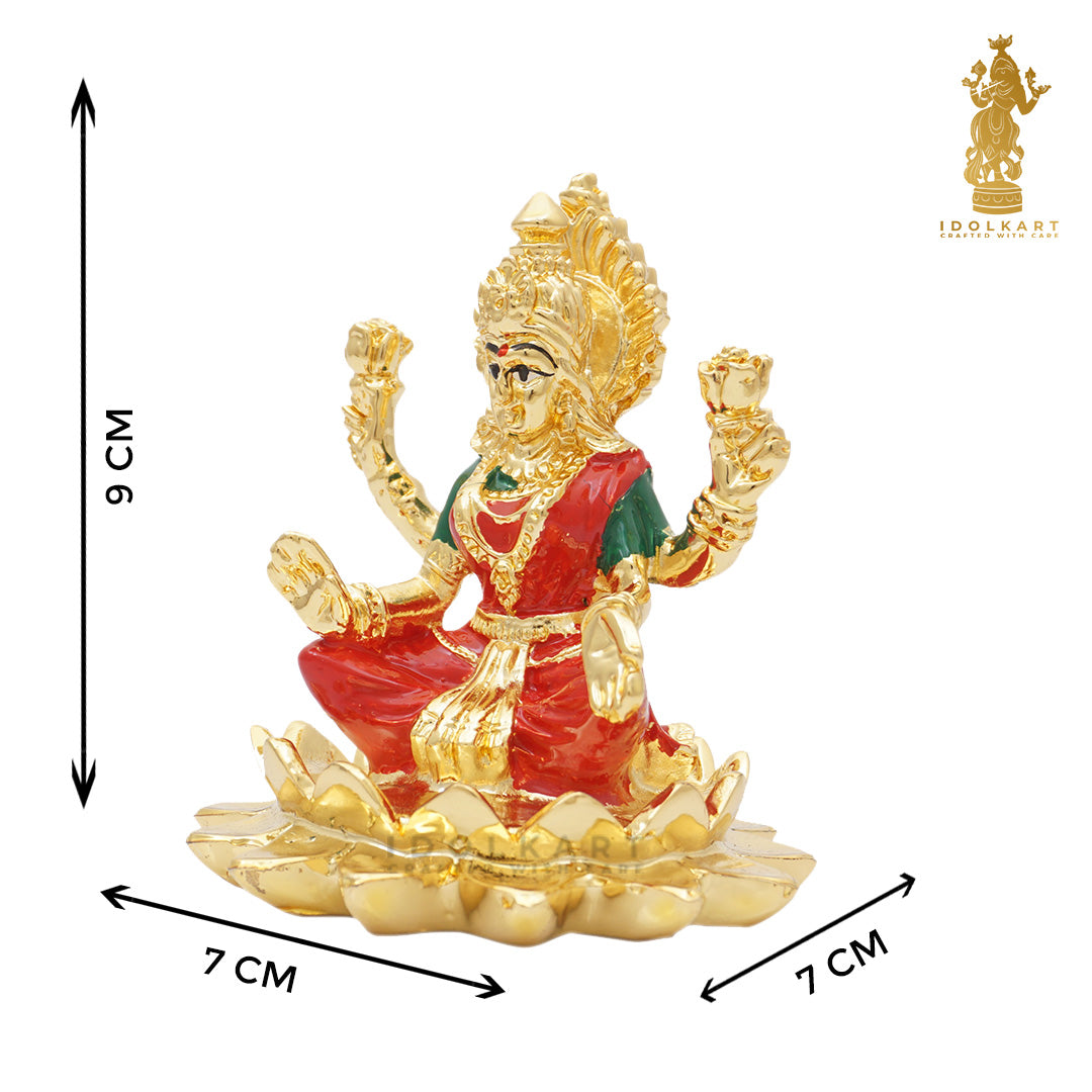 Gold Coated Lakshmi on Lotus Idol | 3 inch
