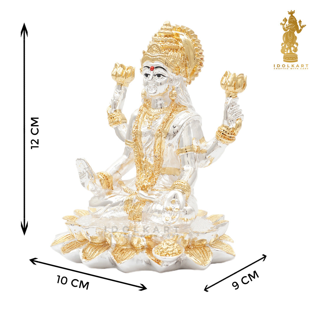 Gold and Silver Coated Lakshmi ji on Lotus Idol