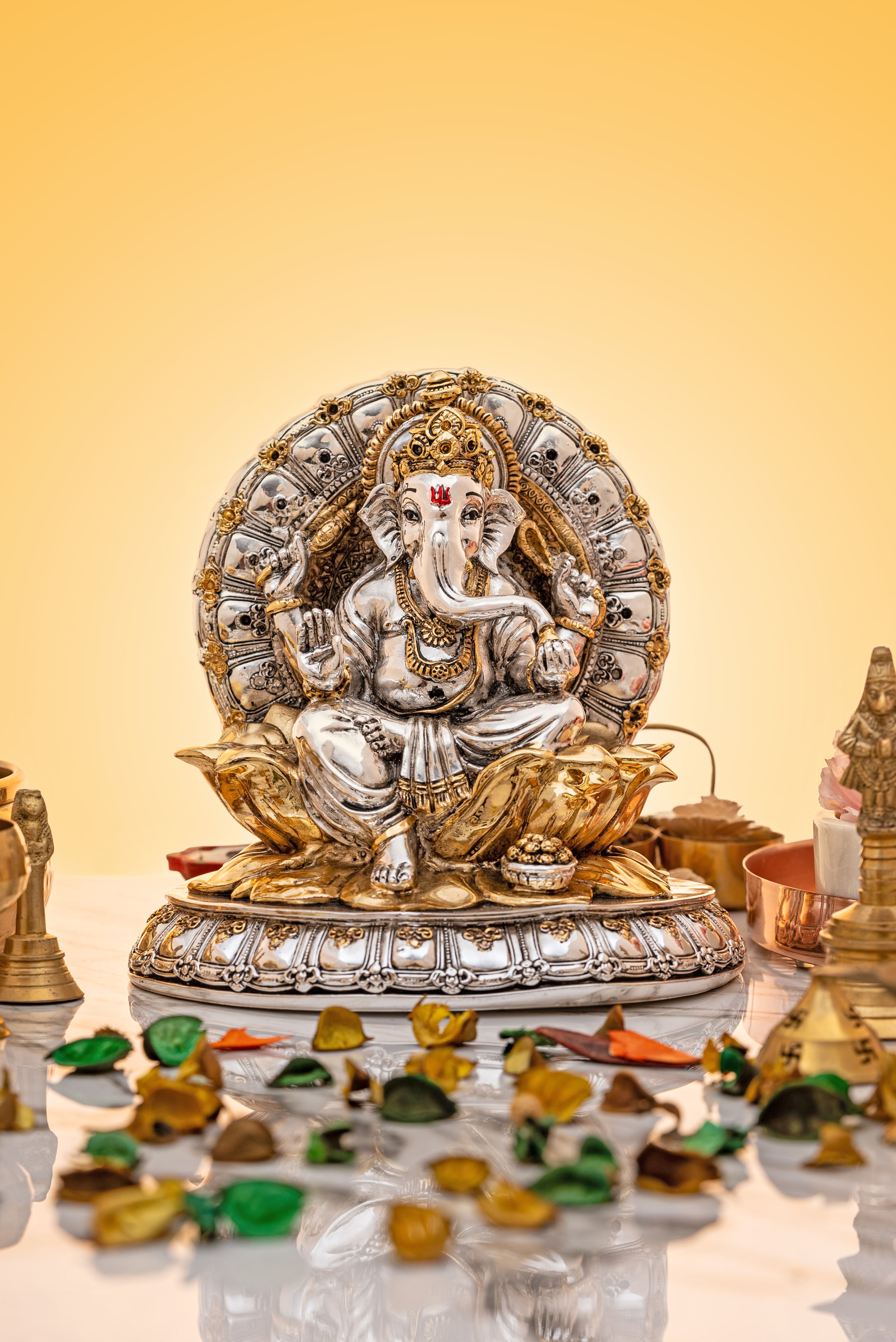 Antique Gold & Silver Coated Ganesha Lakshmi Pair