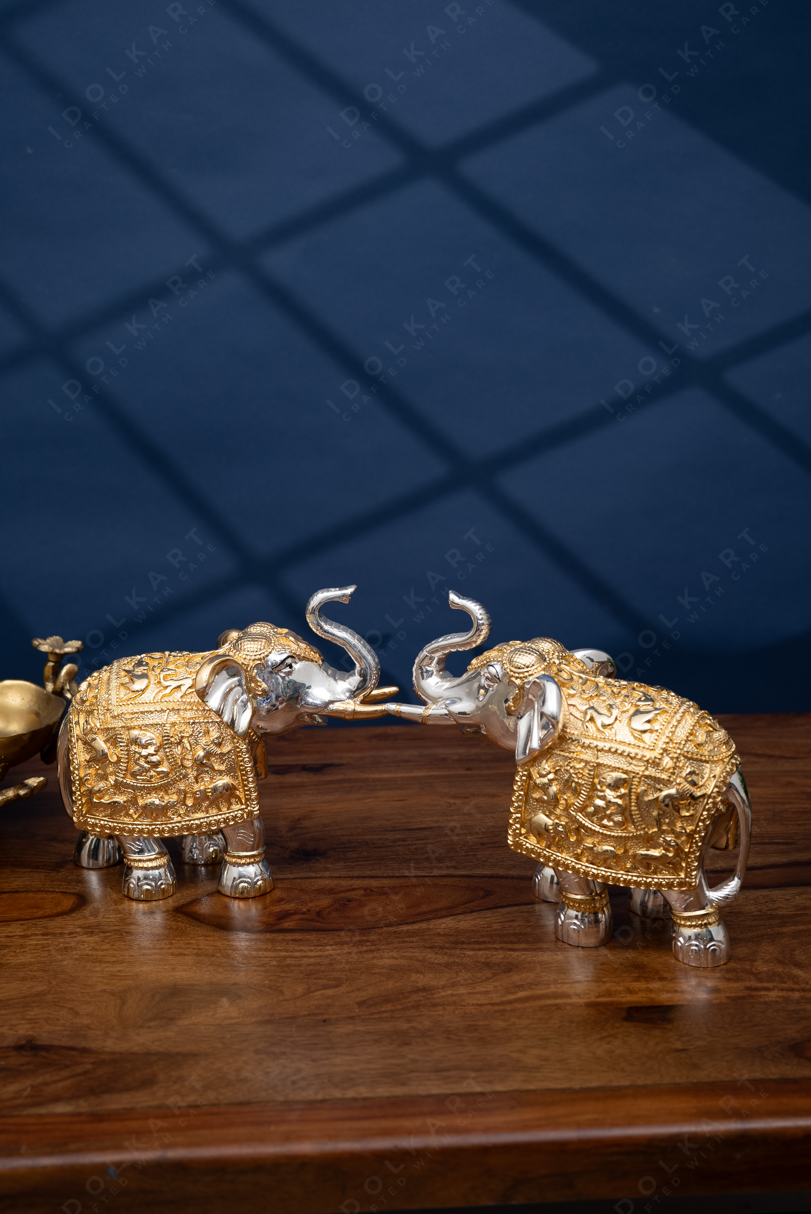 Gold-Silver Elephant Pair | Height: 8 in, 12 in | Idolkart