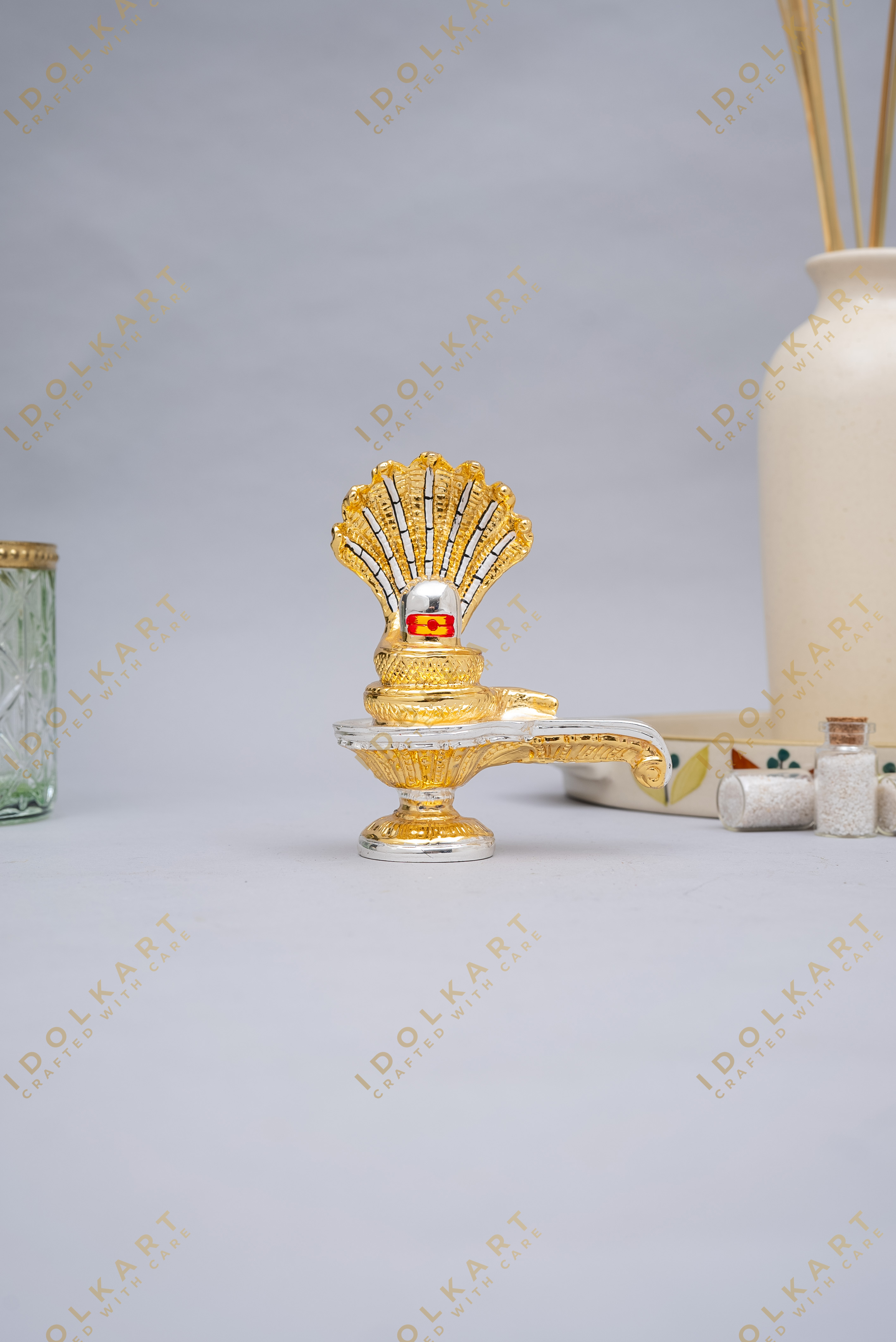 Gold and Silver Coated Shivling - Auspicious Symbolic Idol of Lord Shiva