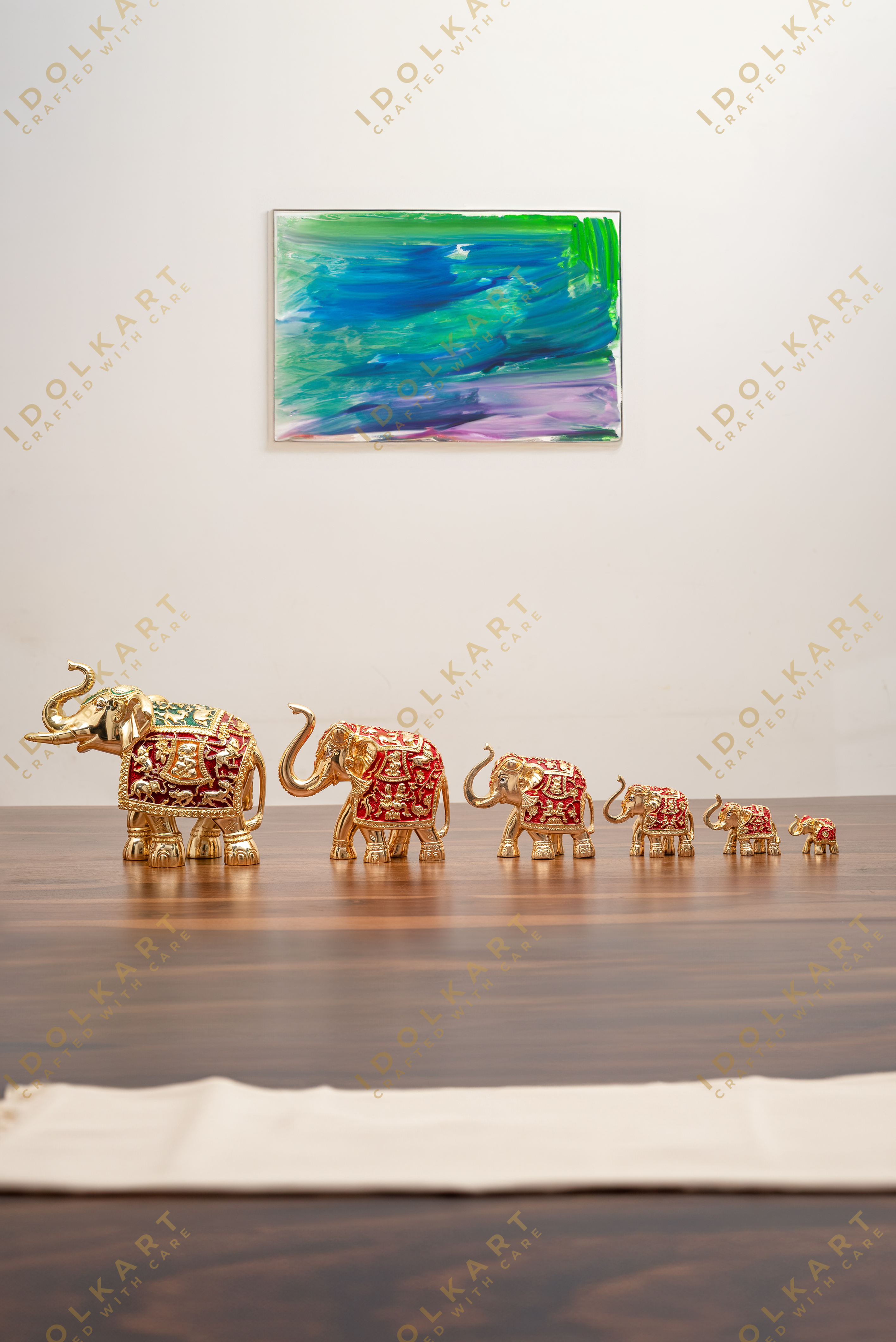 Gold-Red elephant Pair | Height: 1 in | Idolkart
