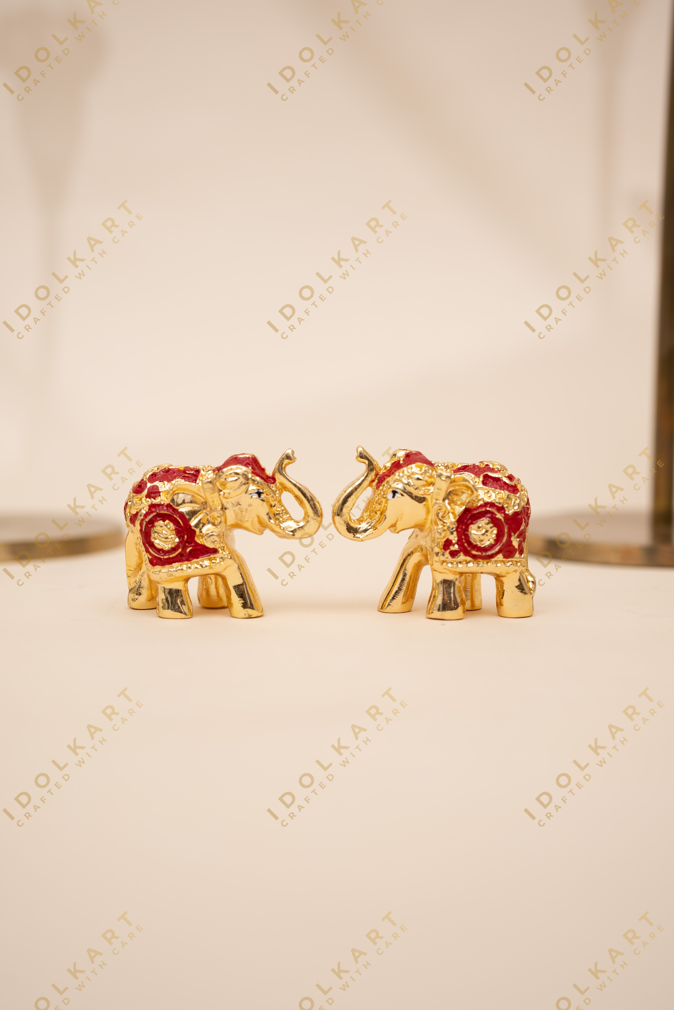 Gold-Red elephant Pair | Height: 1 in | Idolkart