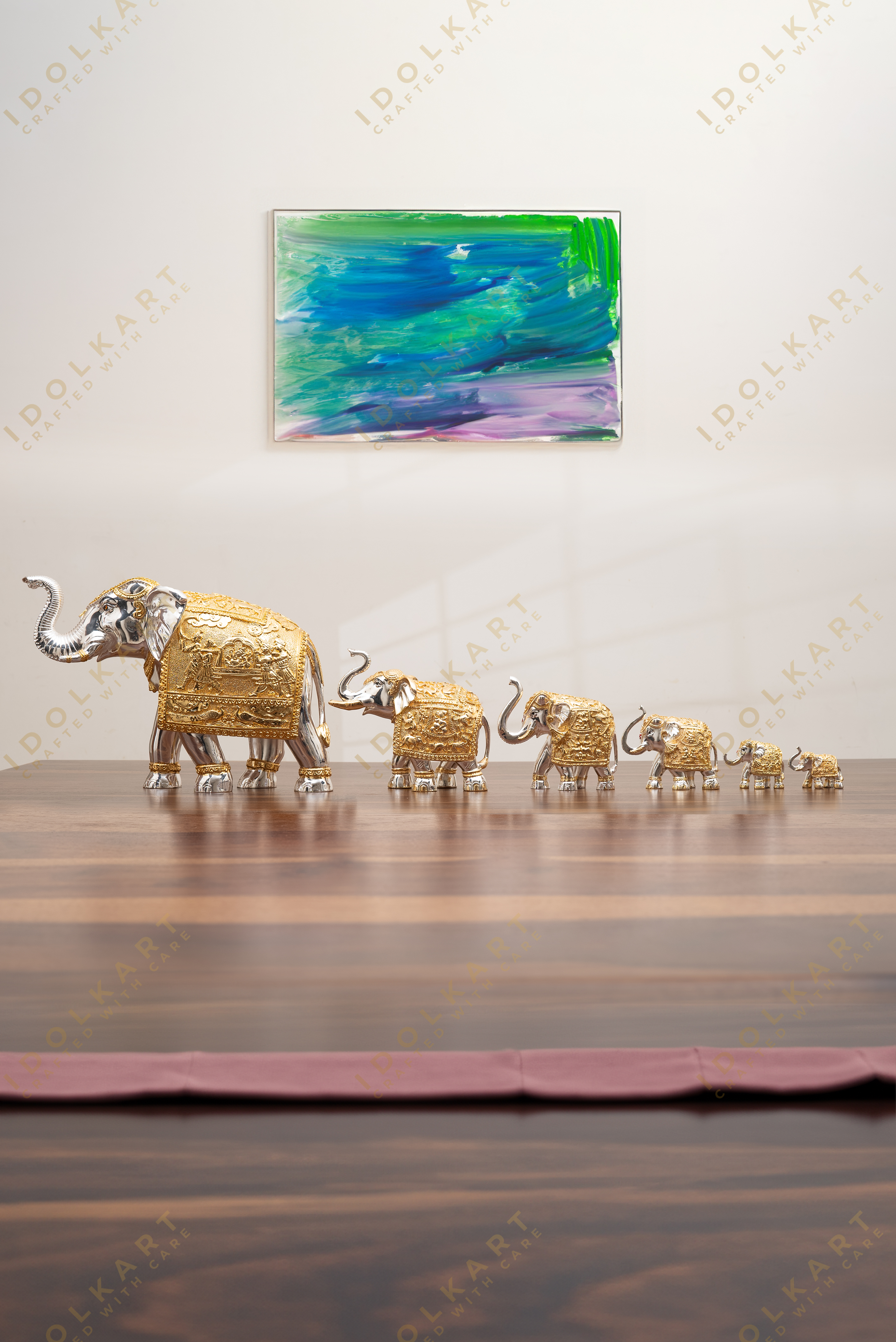 Gold-Silver elephant Pair | Height: 1 in | Idolkart