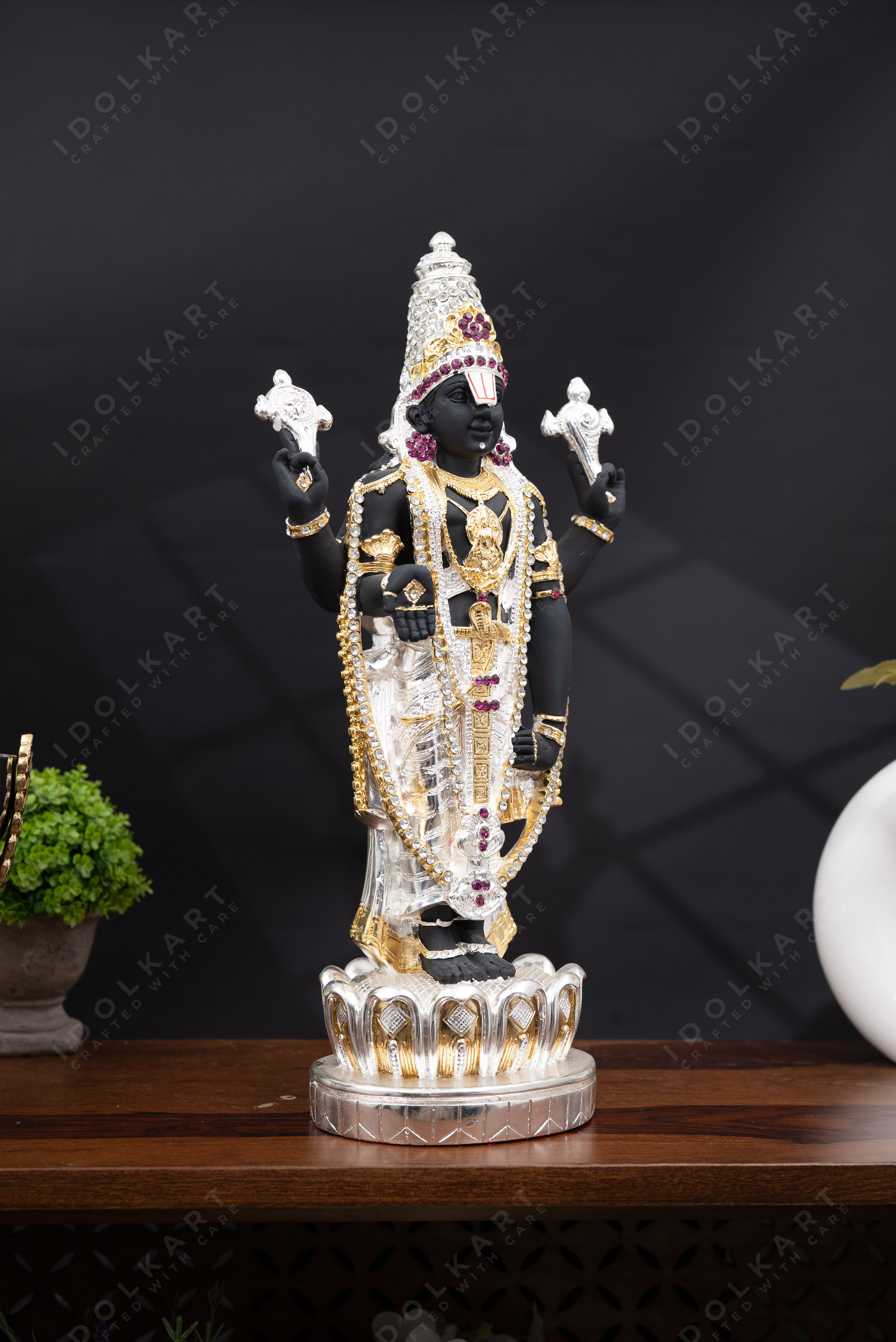 Idolkart Gold and Silver Coated Tirupati Balaji Murti Idol | Lord Venkateswara | Venkateshwara Swamy Idol | Murti for Mandir Temple | Statue for Home Decor