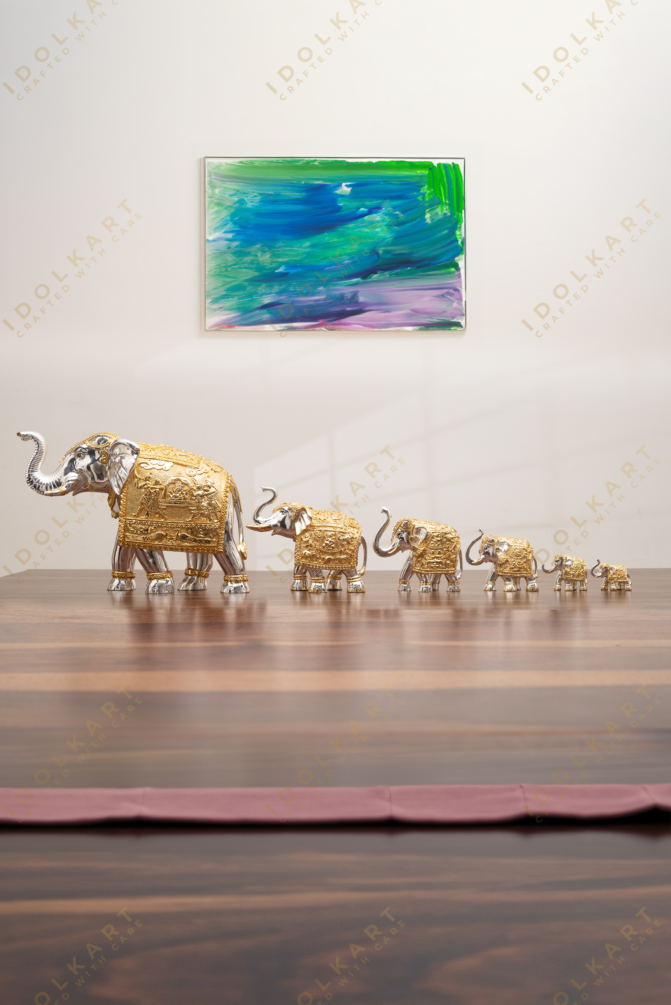 Gold-Silver Elephant Pair | Height: 8 in, 12 in | Idolkart