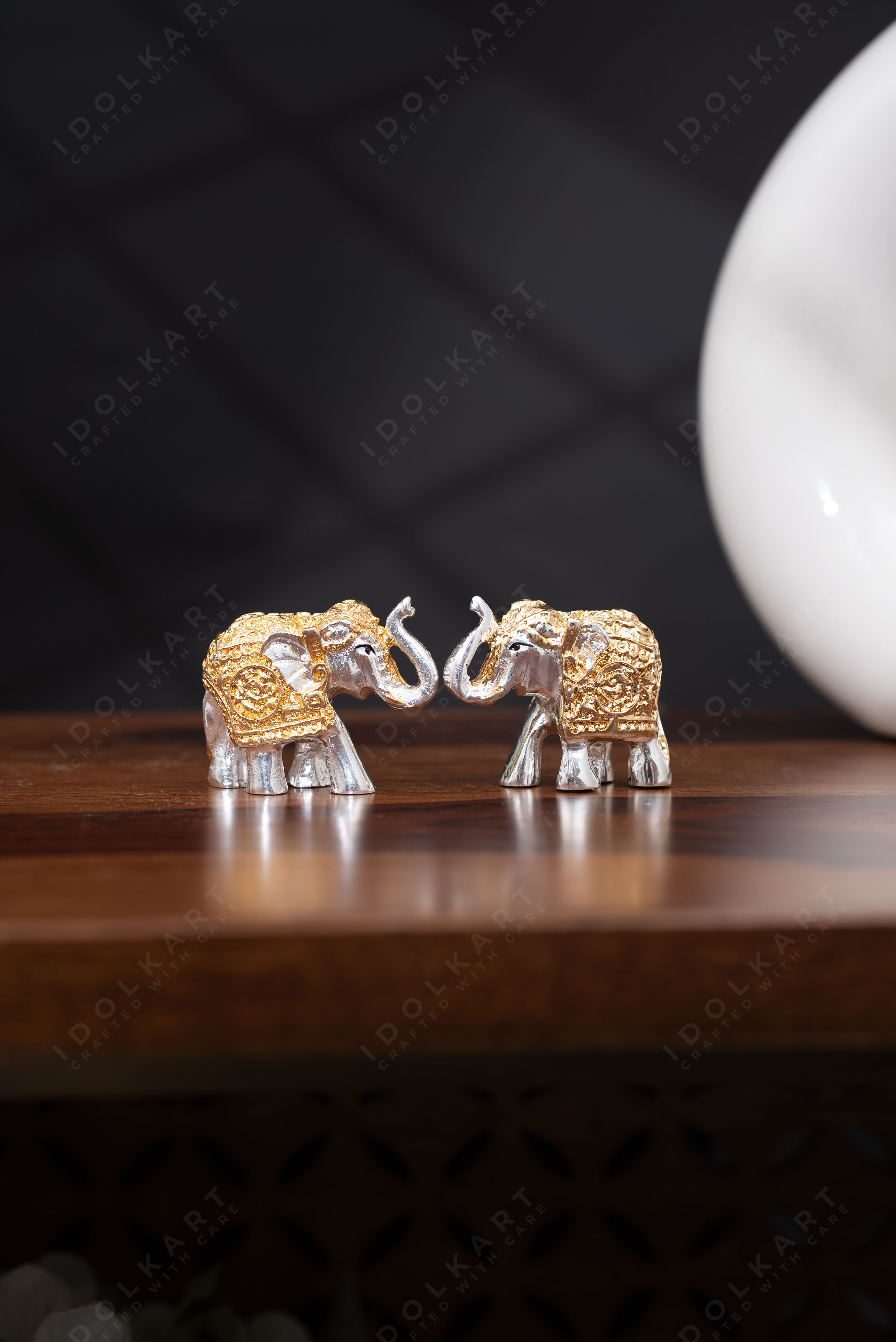 Gold-Silver elephant Pair | Height: 1 in | Idolkart
