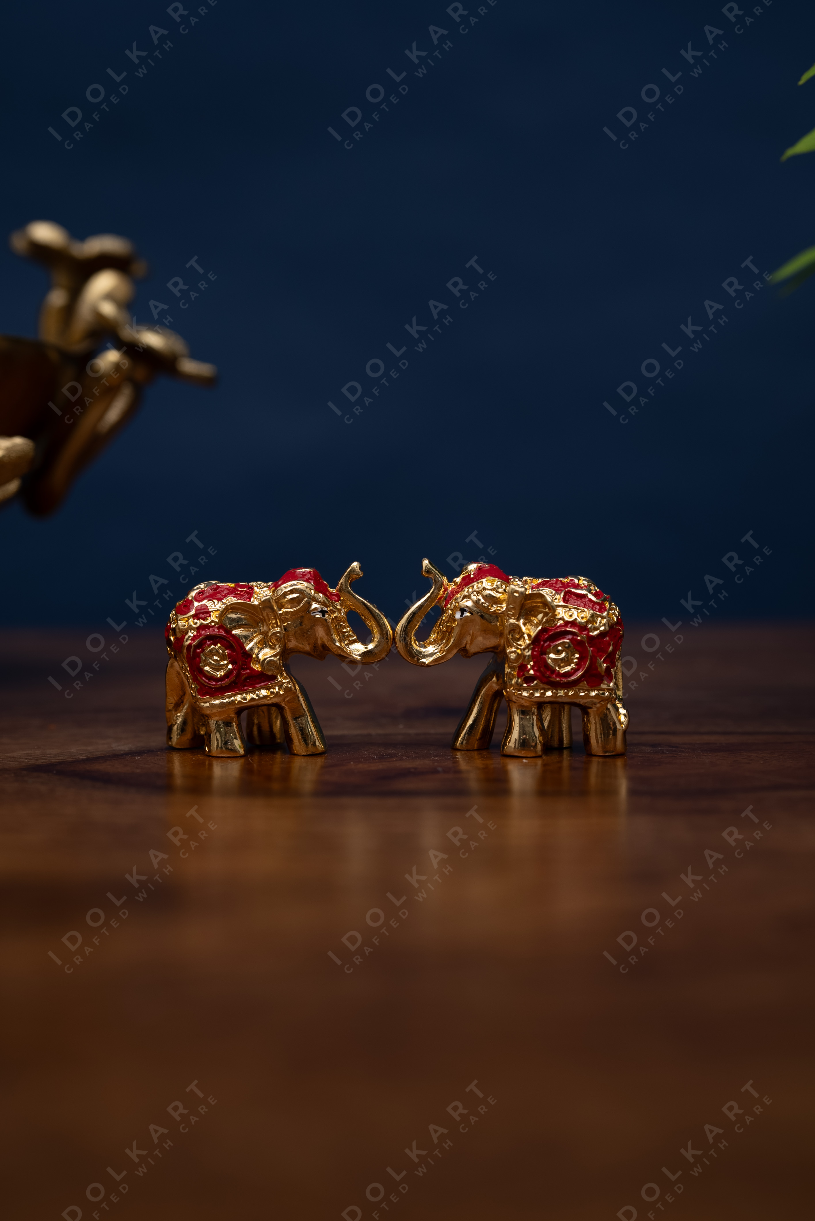 Gold-Red elephant Pair | Height: 1 in | Idolkart