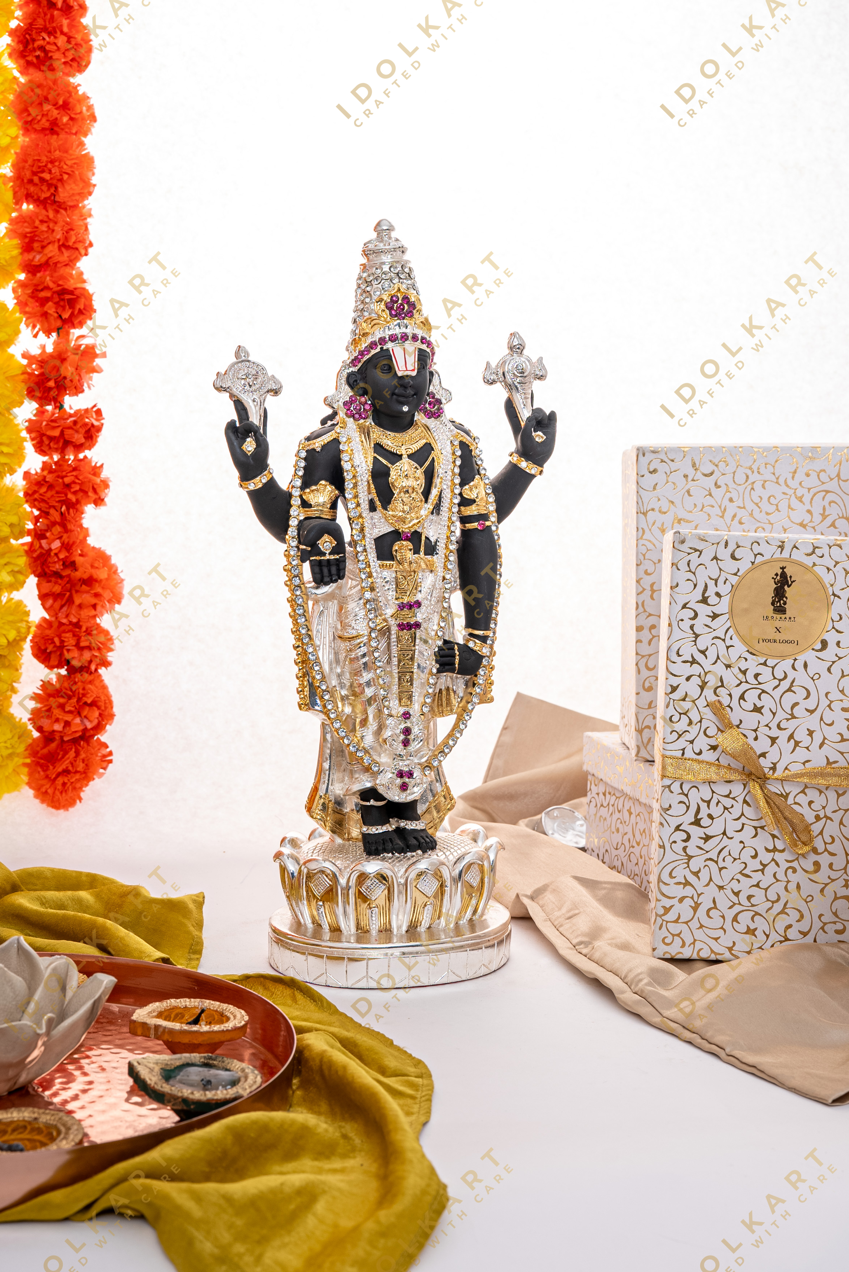 Idolkart Gold and Silver Coated Tirupati Balaji Murti Idol | Lord Venkateswara | Venkateshwara Swamy Idol | Murti for Mandir Temple | Statue for Home Decor