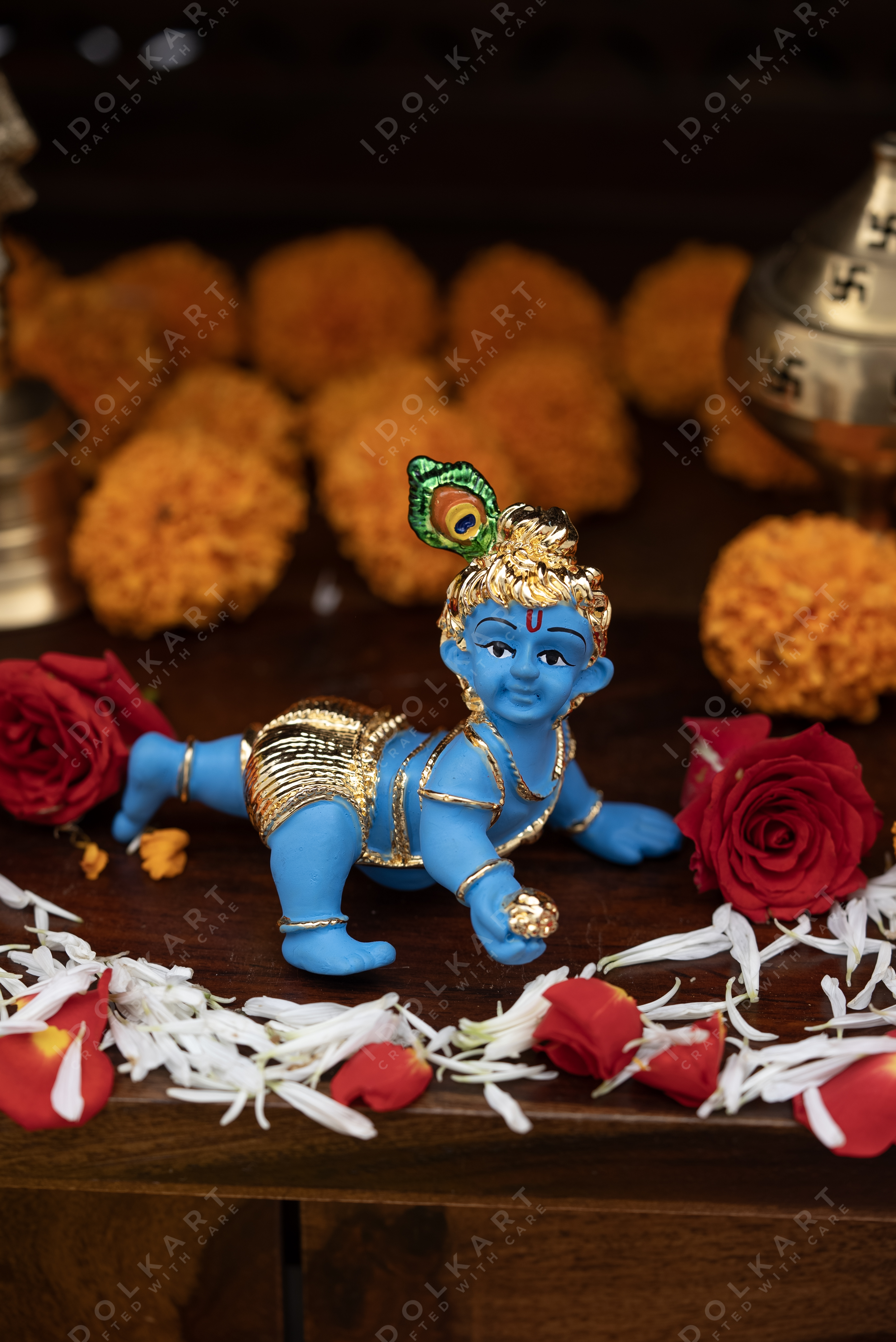Gold Coated Baby Krishna Idol
