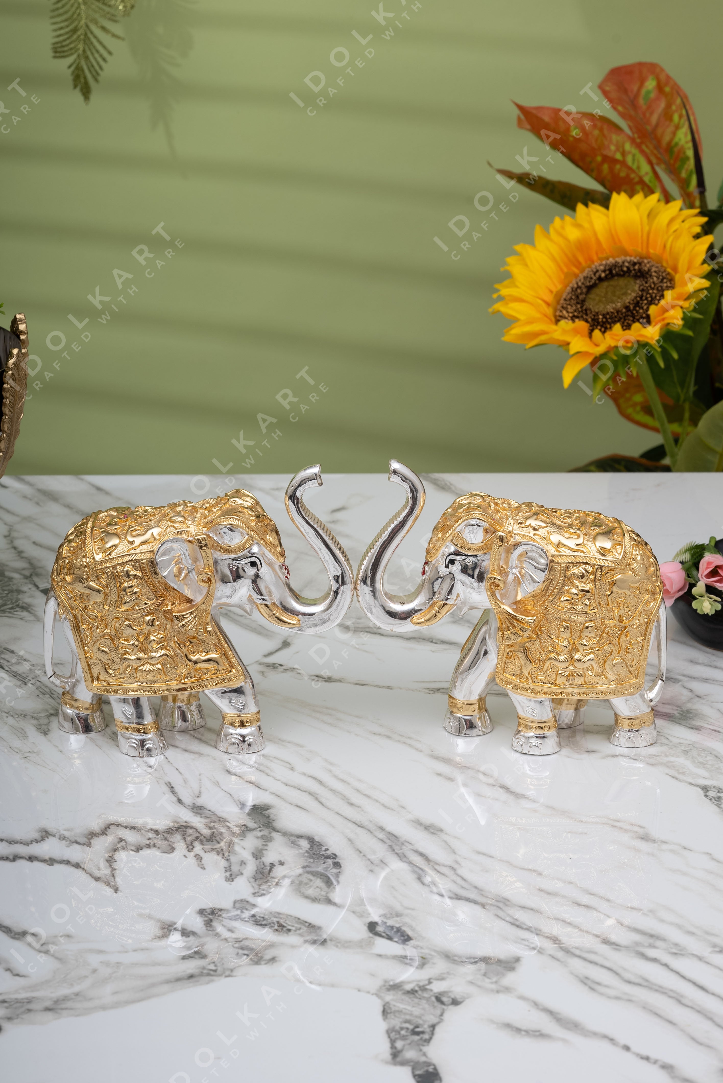 Gold-Silver Elephant Pair | Height: 2 in, 3 in, 4 in, 6 in | Idolkart