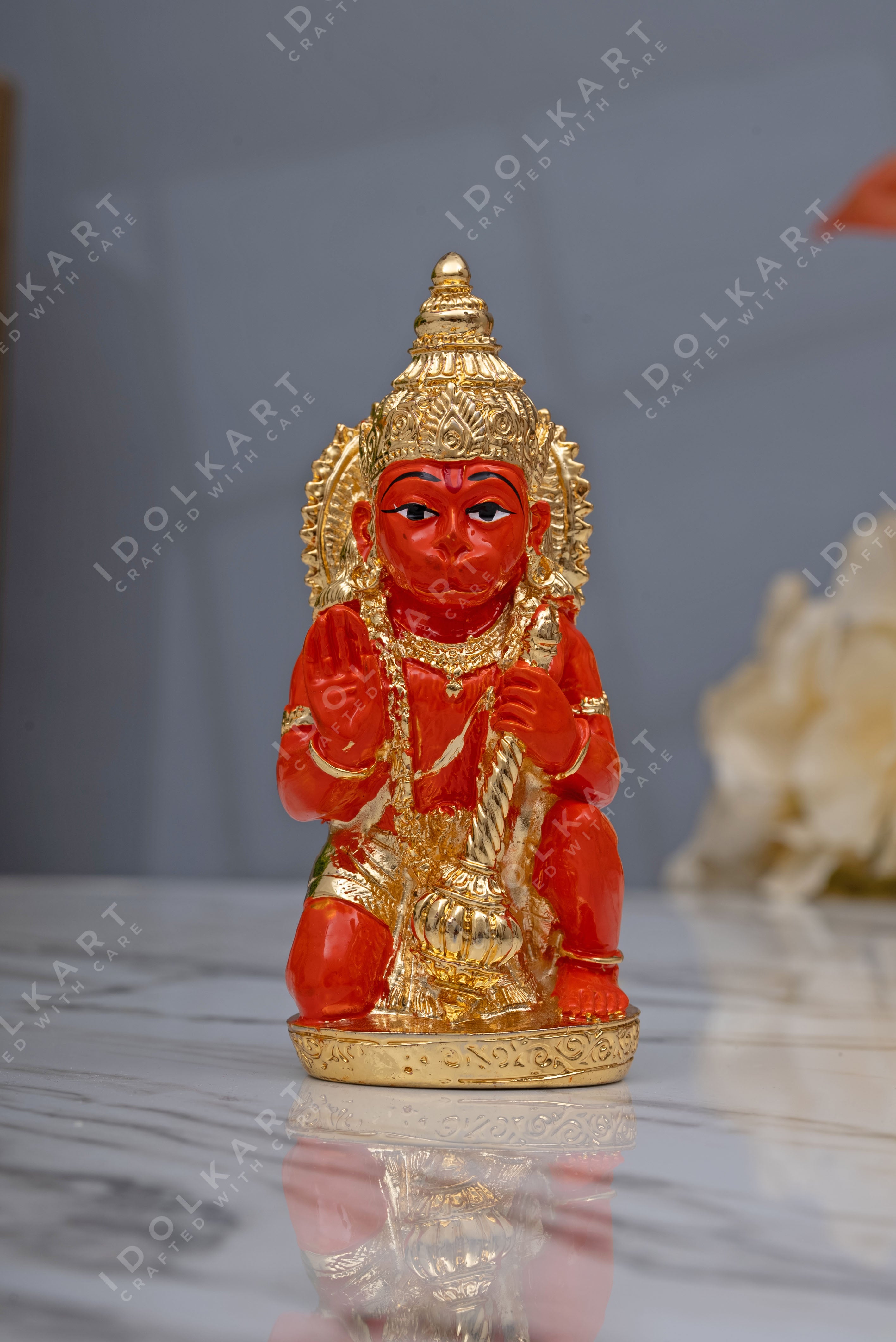 Idolkart 24k Pure Gold Coated Hanuman Idol for Pooja Room | Sitting Bajrangbali Murti for Home Office Car Dashboard | Hanuman Statue for Diwali House Warming Wedding Ram Katha