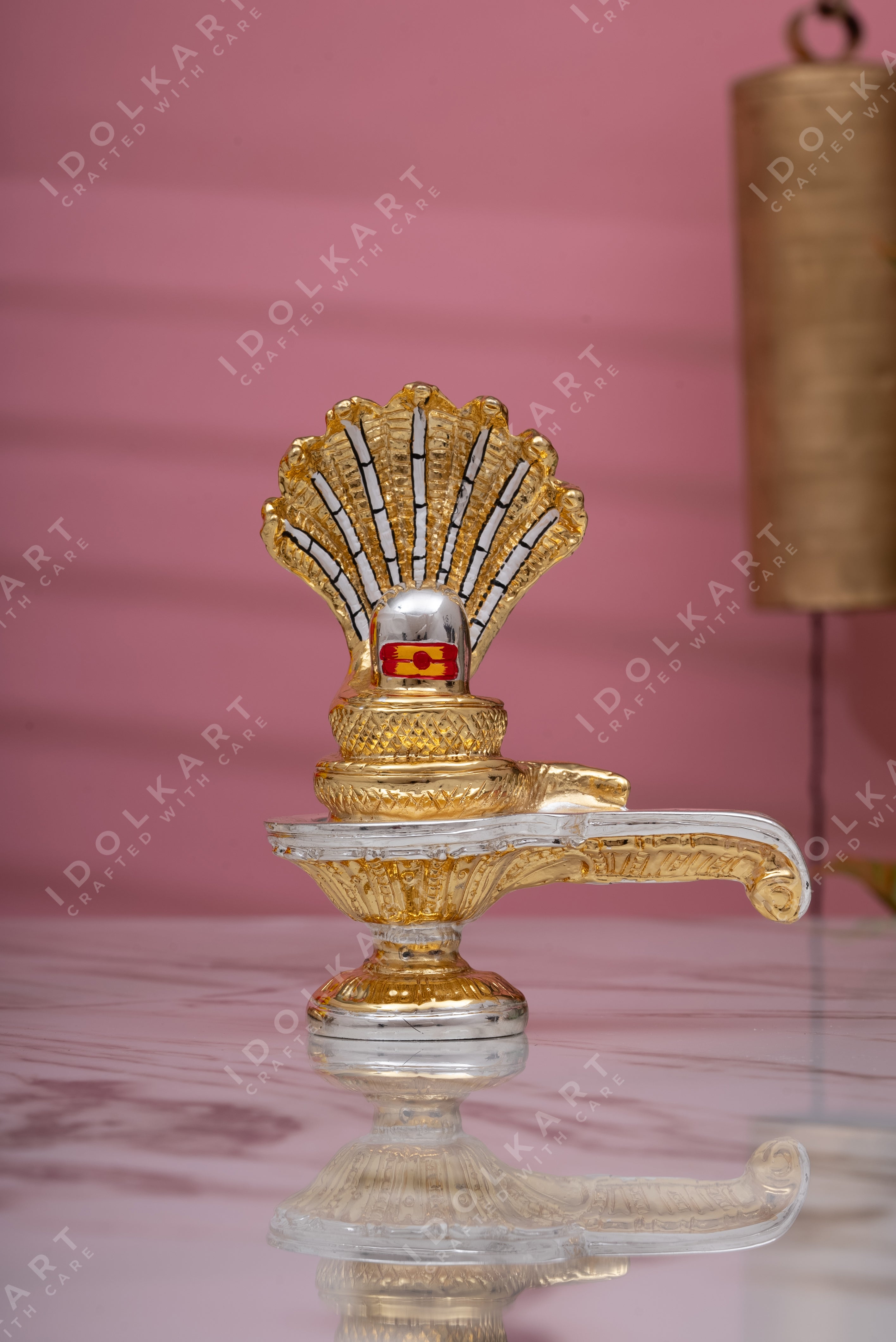 Gold and Silver Coated Shivling - Auspicious Symbolic Idol of Lord Shiva