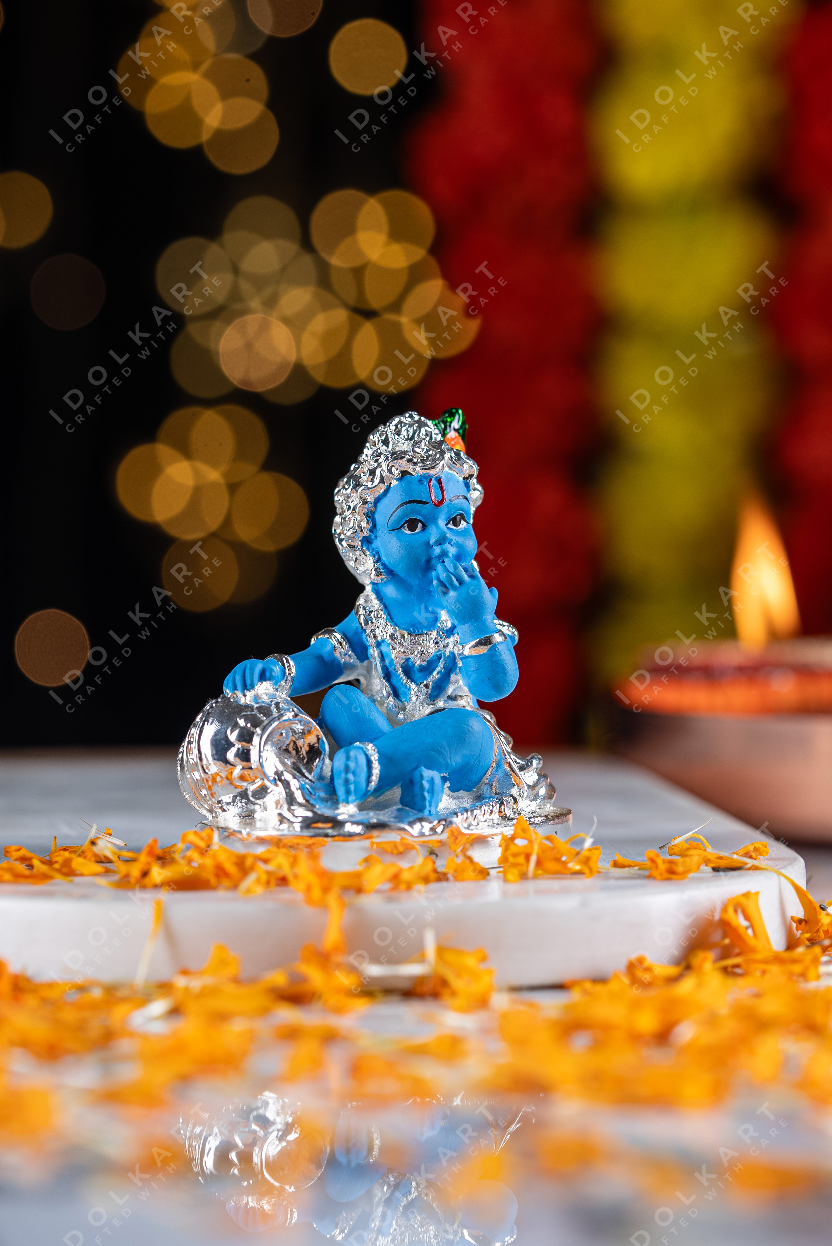 Silver Coated Makhanchor Baby Krishna Idol
