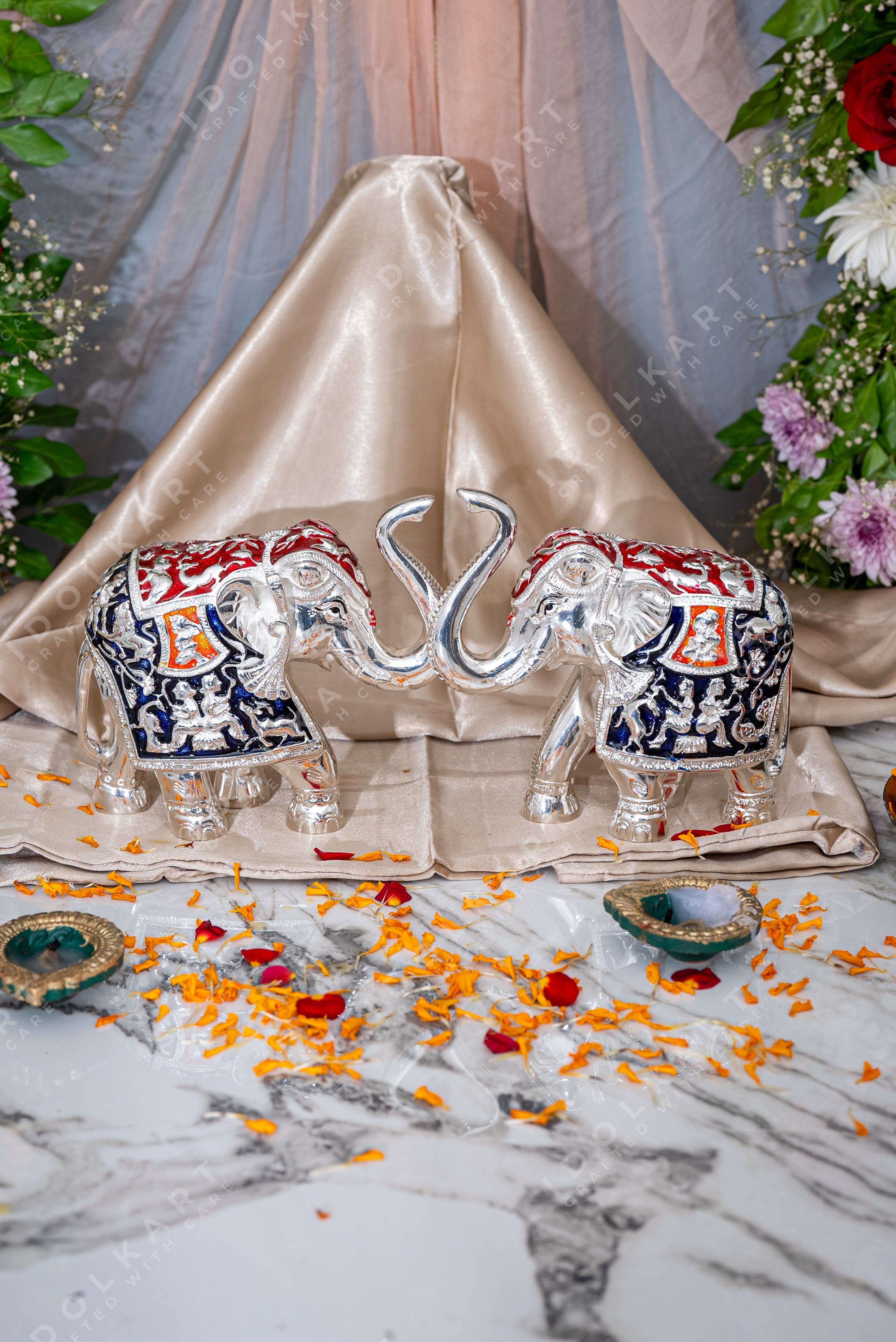 Silver-Blue Elephant Pair | Height: 2 in, 3 in, 4 in, 6 in | Idolkart