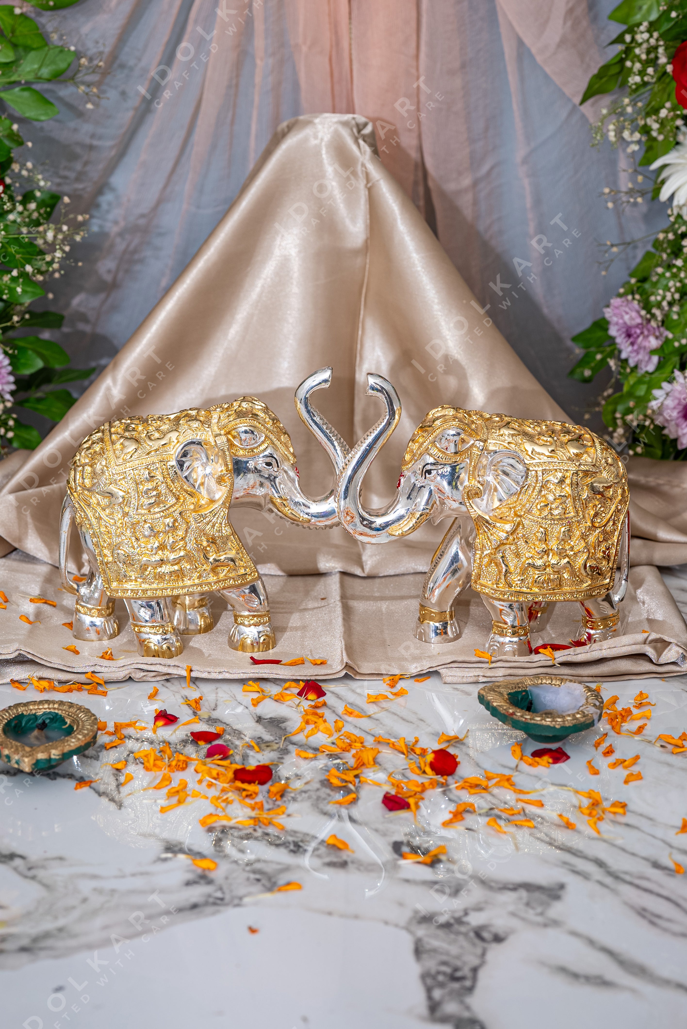 Gold-Silver Elephant Pair | Height: 2 in, 3 in, 4 in, 6 in | Idolkart