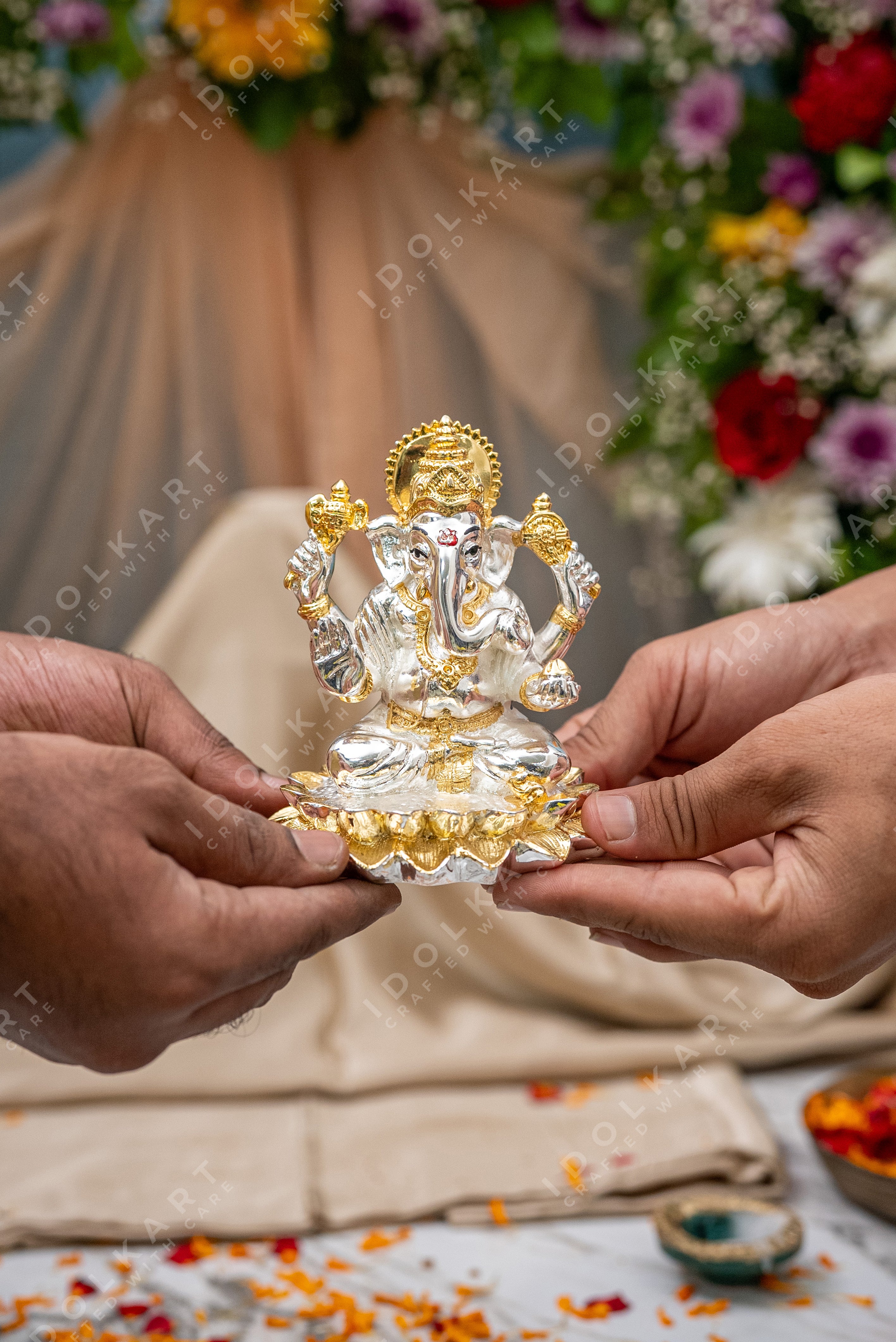Ganesh, Lakshmi, Saraswati on Lotus | Idolkart