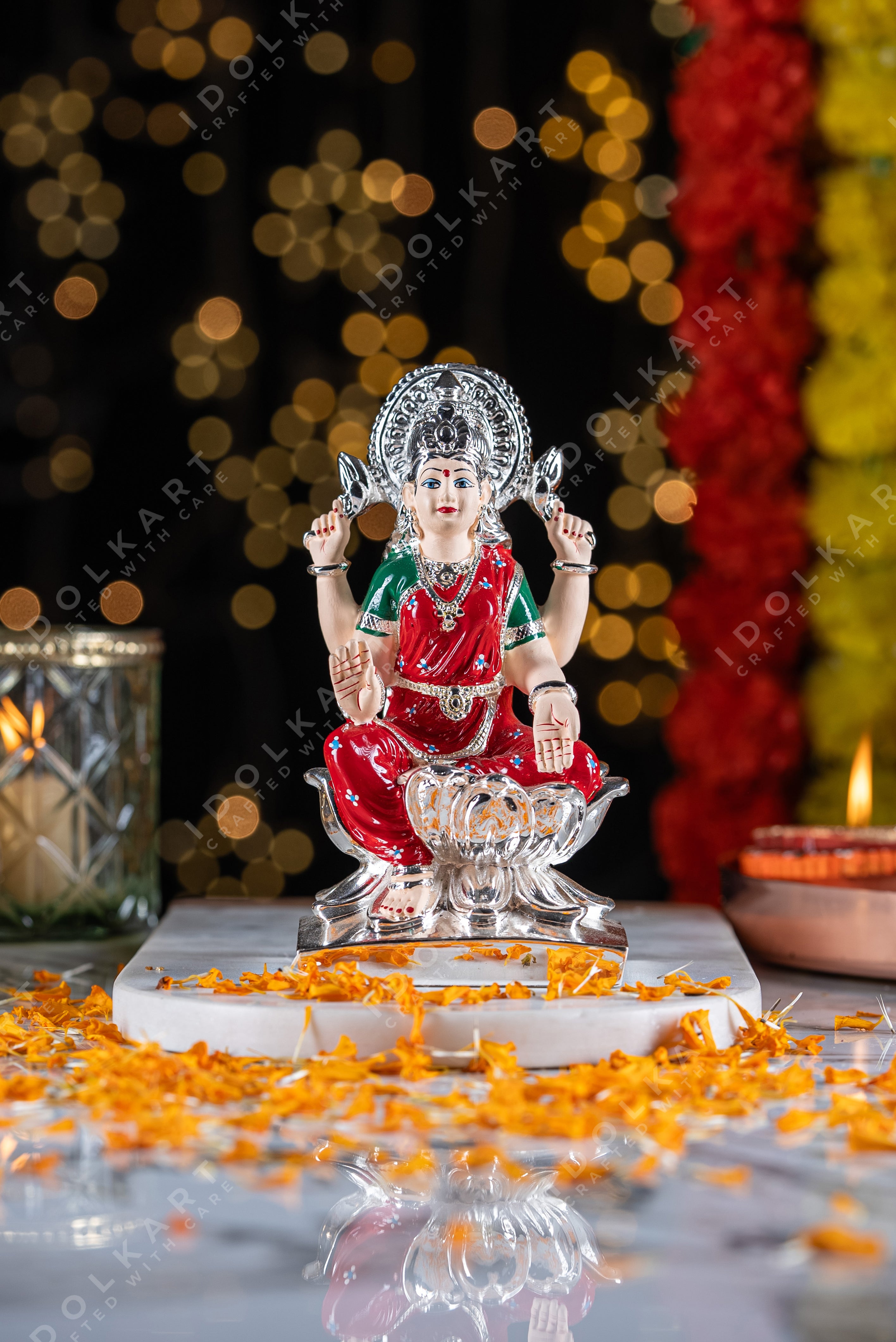 Pure Silver Coated Ganesha Lakshmi Murti | Laxmi Ganesh Idol Sitting on Lotus for Home Office Pooja Room Decor | Pure Silver Gift Item for Home Office Warming Wedding Marriage Diwali Dhanteras