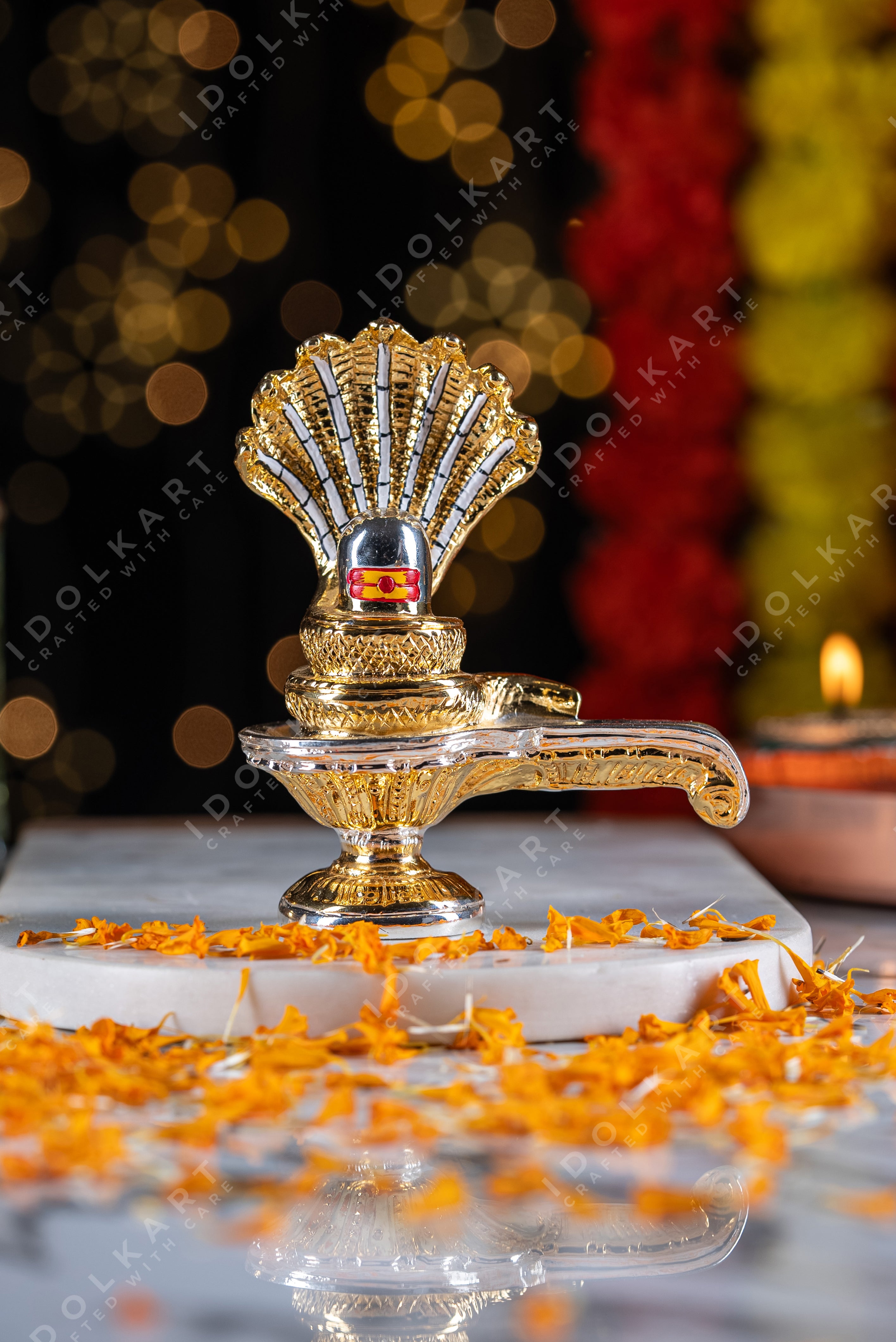 Gold and Silver Coated Shivling - Auspicious Symbolic Idol of Lord Shiva