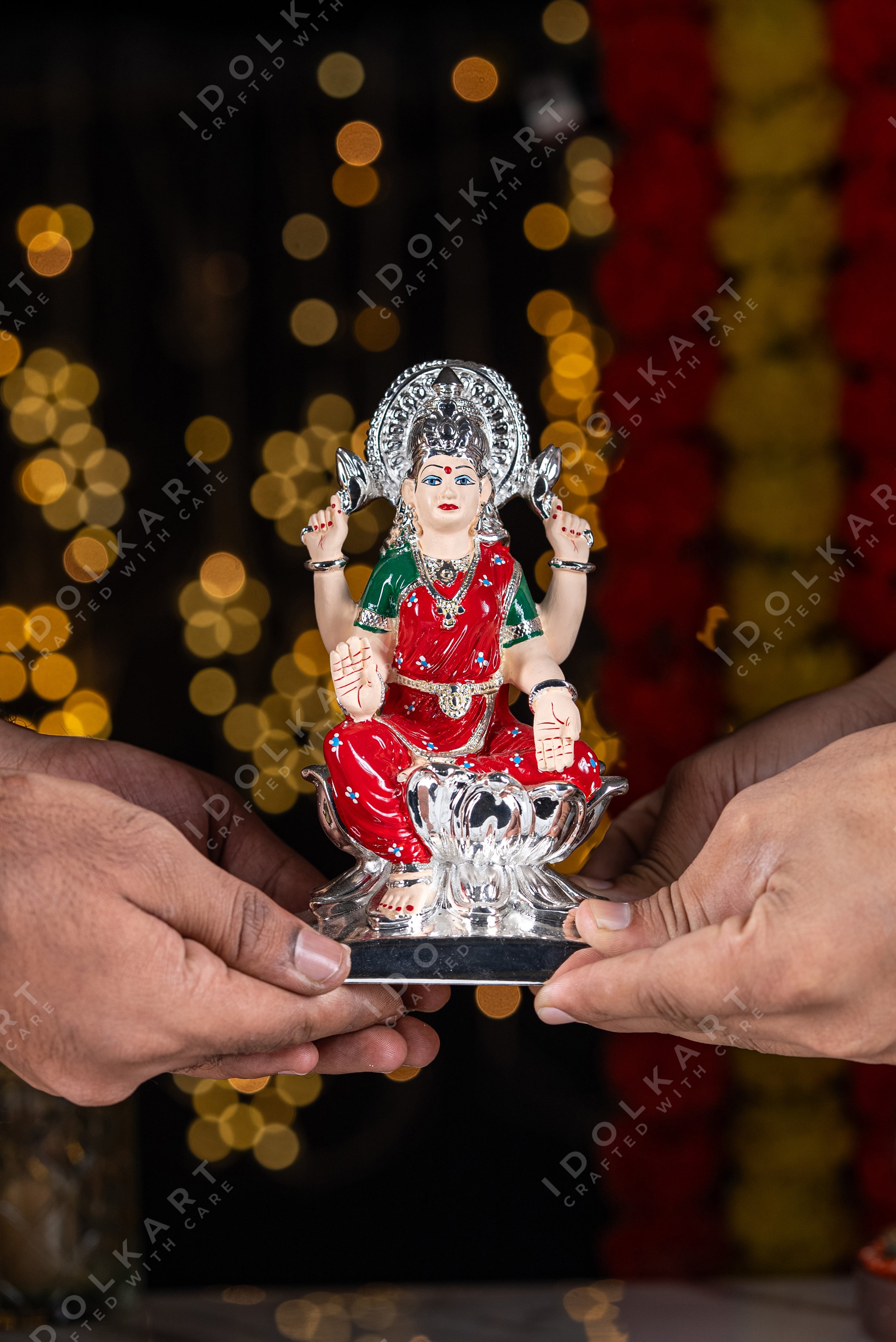 Pure Silver Coated Ganesha Lakshmi Murti | Laxmi Ganesh Idol Sitting on Lotus for Home Office Pooja Room Decor | Pure Silver Gift Item for Home Office Warming Wedding Marriage Diwali Dhanteras