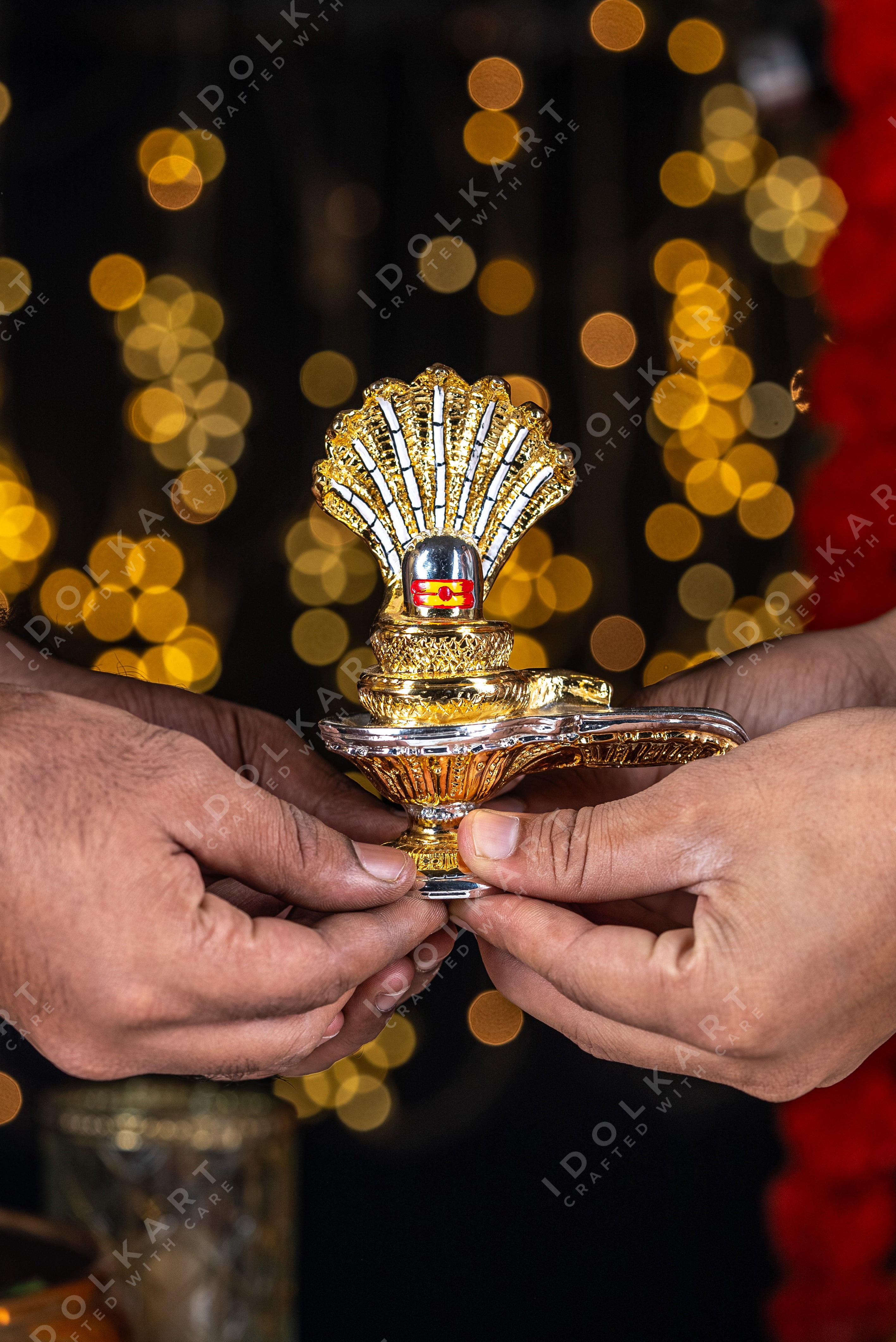 Gold and Silver Coated Shivling - Auspicious Symbolic Idol of Lord Shiva