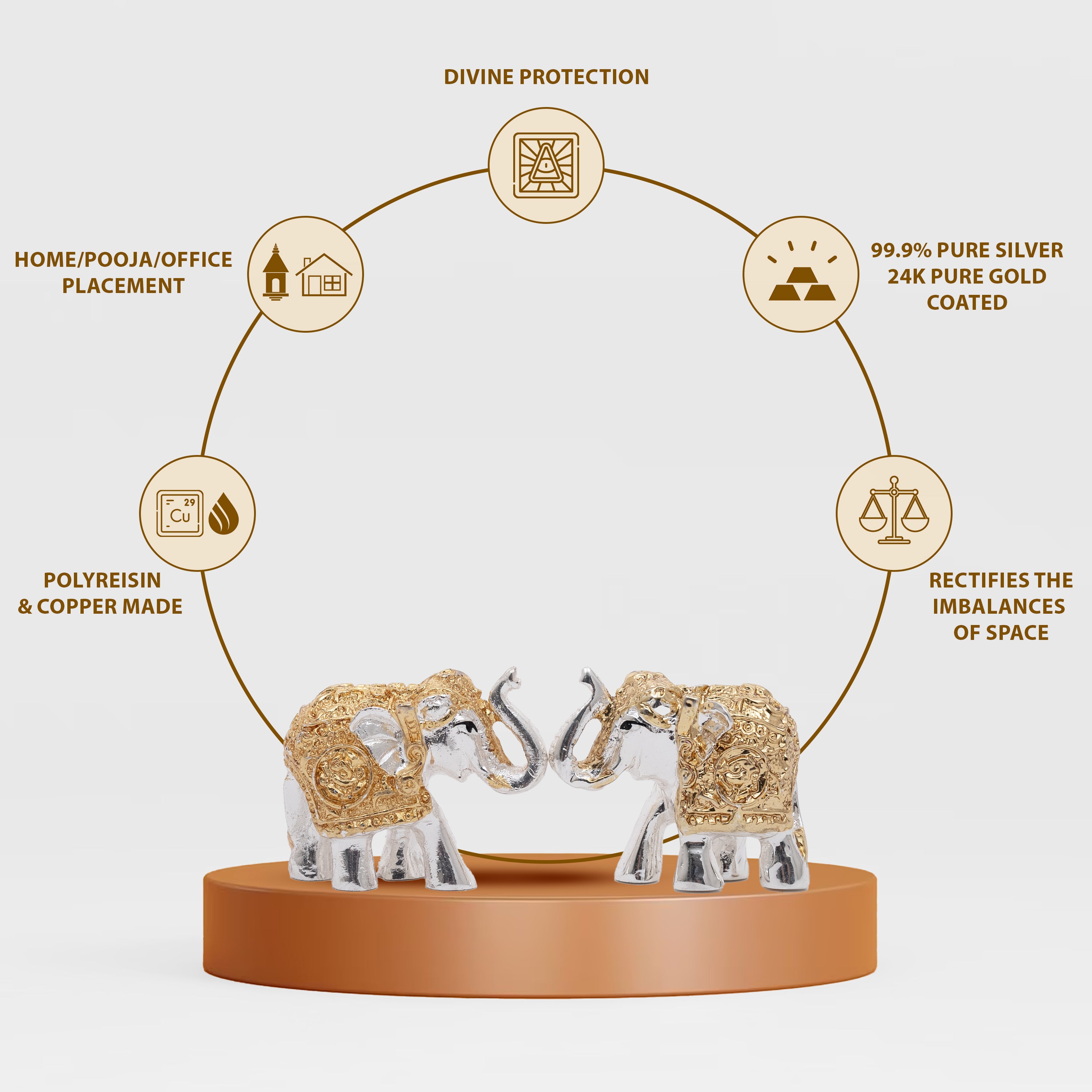 Gold-Silver elephant Pair | Height: 1 in | Idolkart