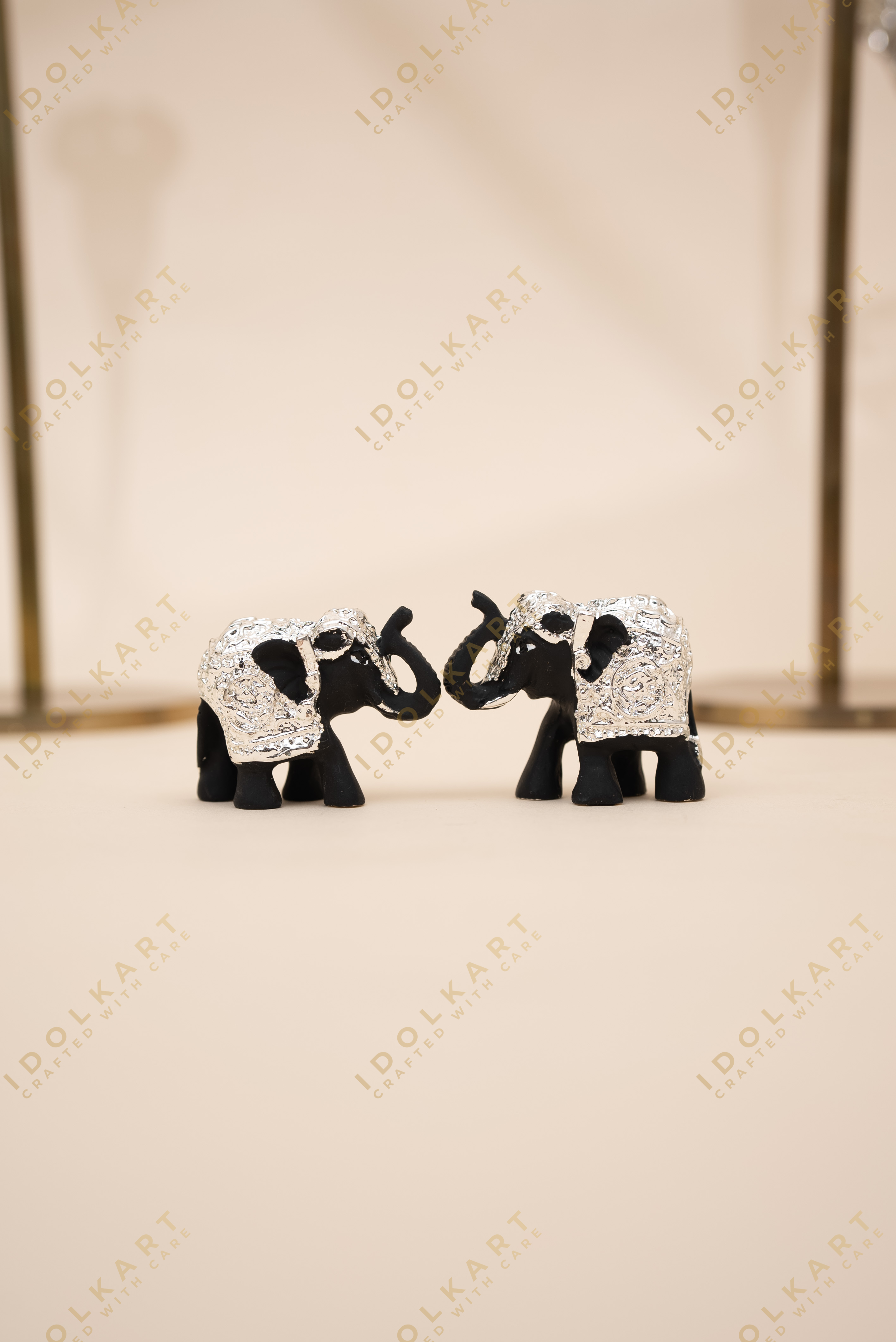 Silver-Blue Elephant Pair | Height: 1 in | Idolkart