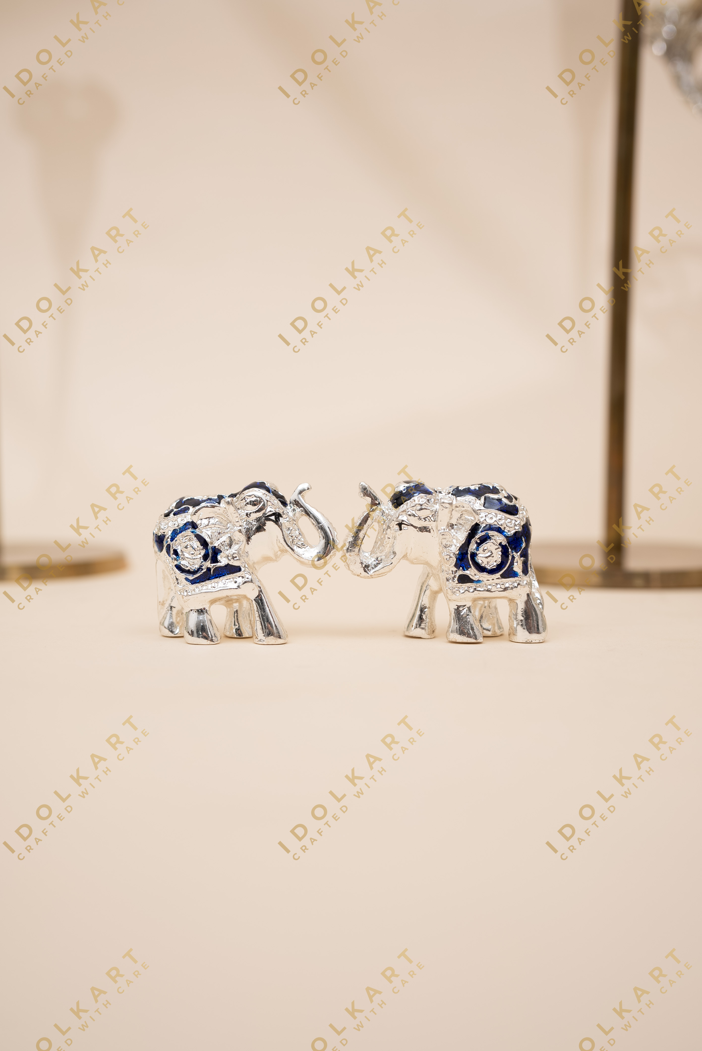 Silver-Blue Elephant Pair | Height: 1 in | Idolkart