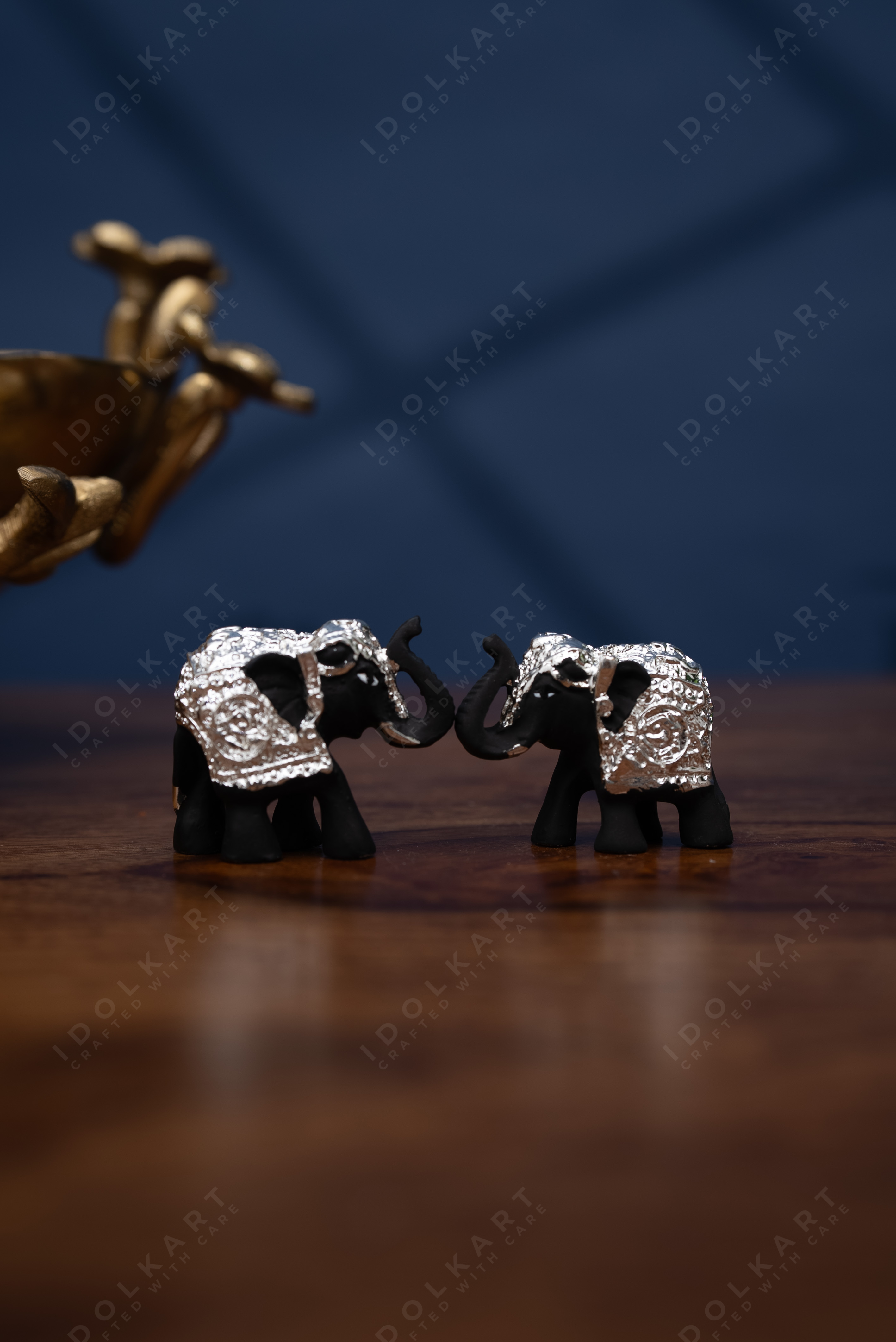 Silver-Blue Elephant Pair | Height: 1 in | Idolkart