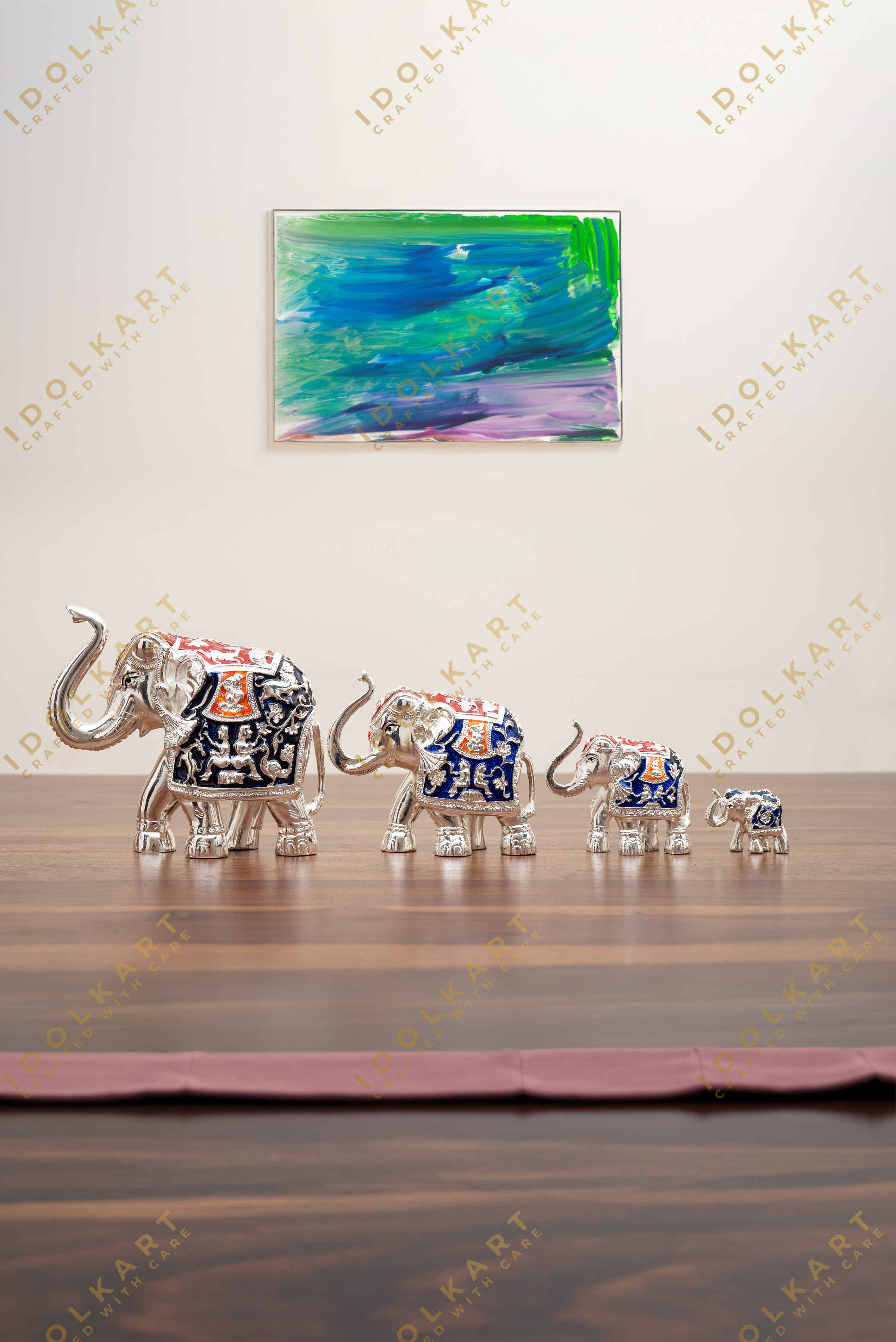 Silver-Blue Elephant Pair | Height: 1 in | Idolkart