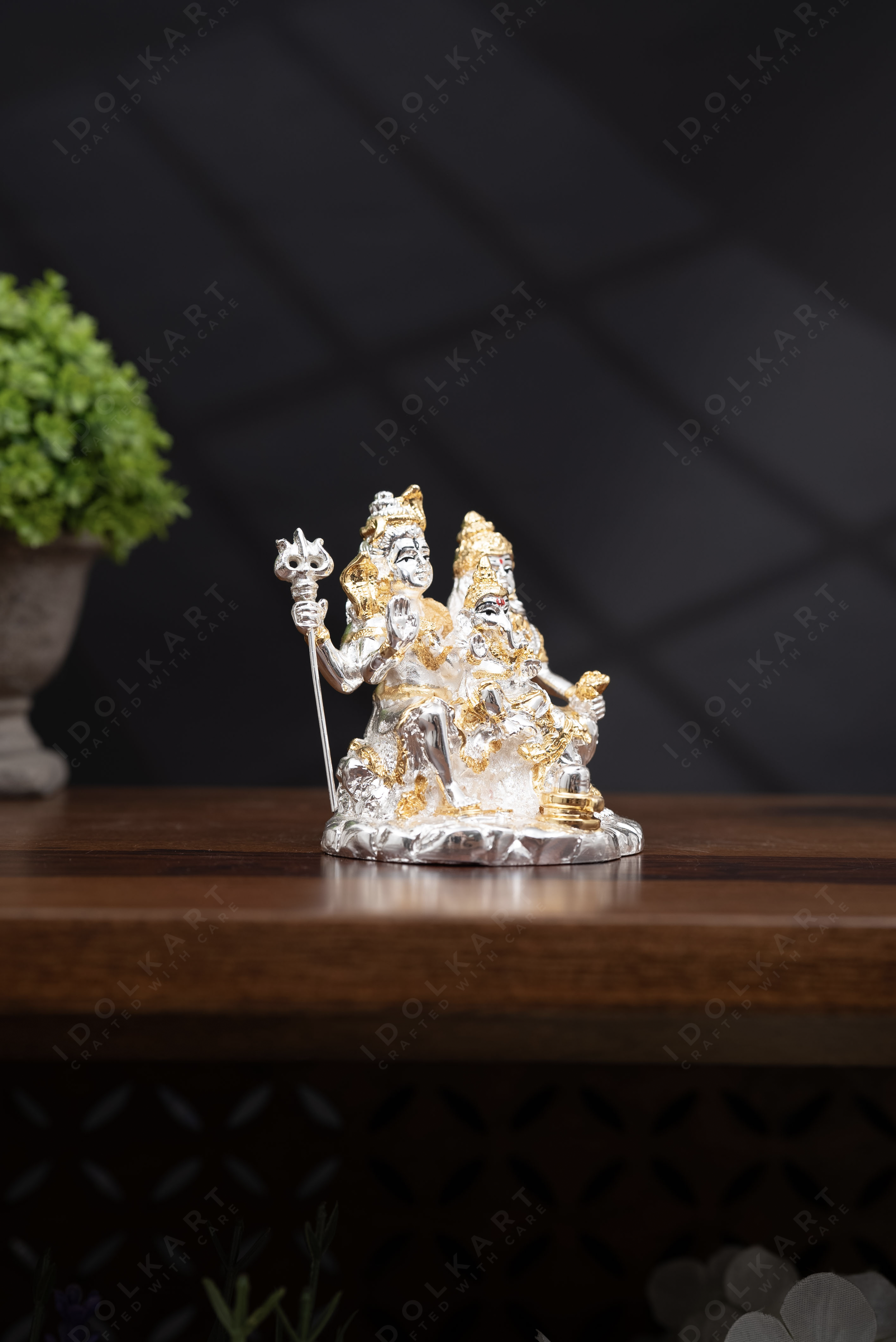 Gold & Silver Shiva Parvati Statue with Ganesha | 3 in | Idolkart