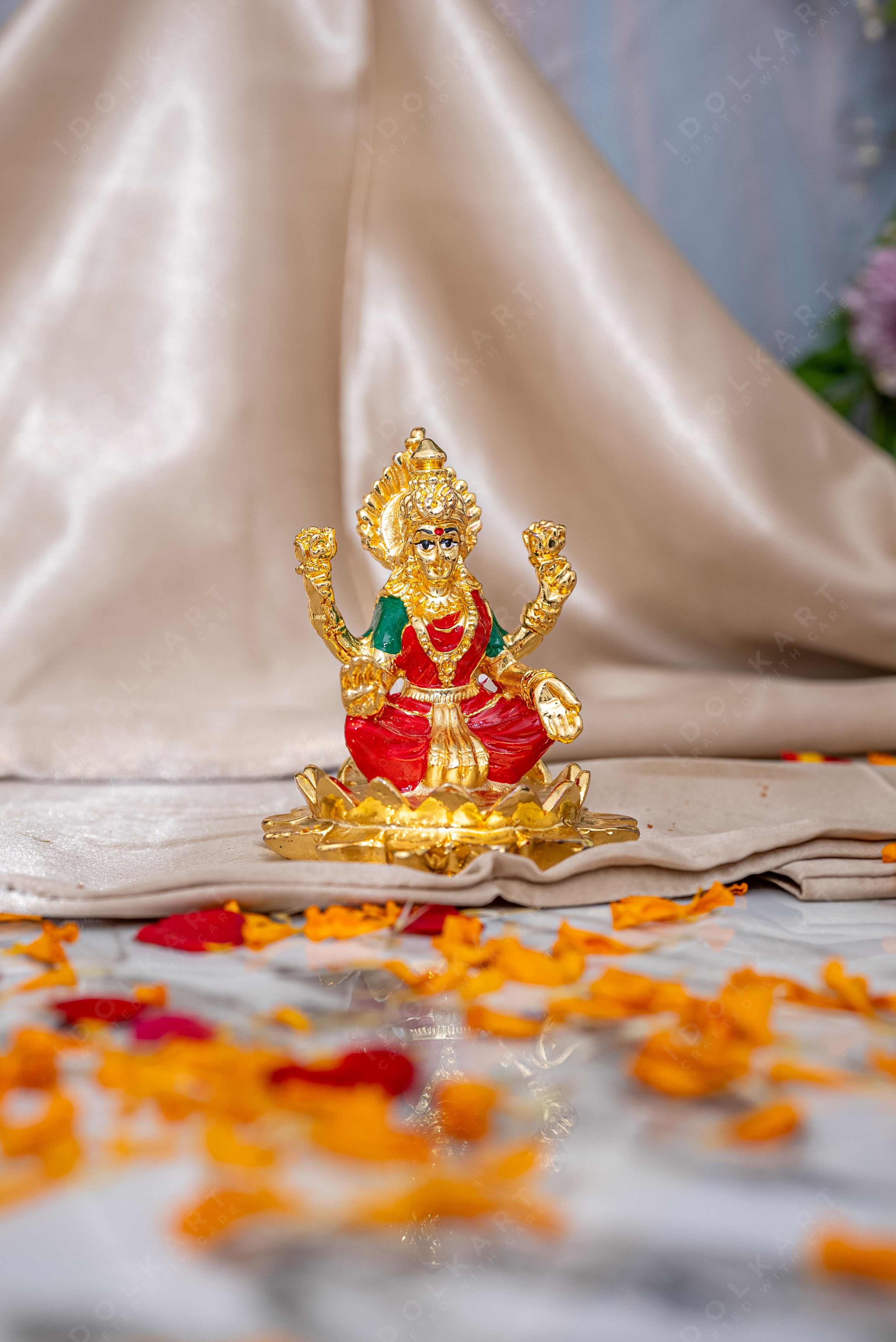 Gold Lakshmi Idol on Lotus - 3Inch