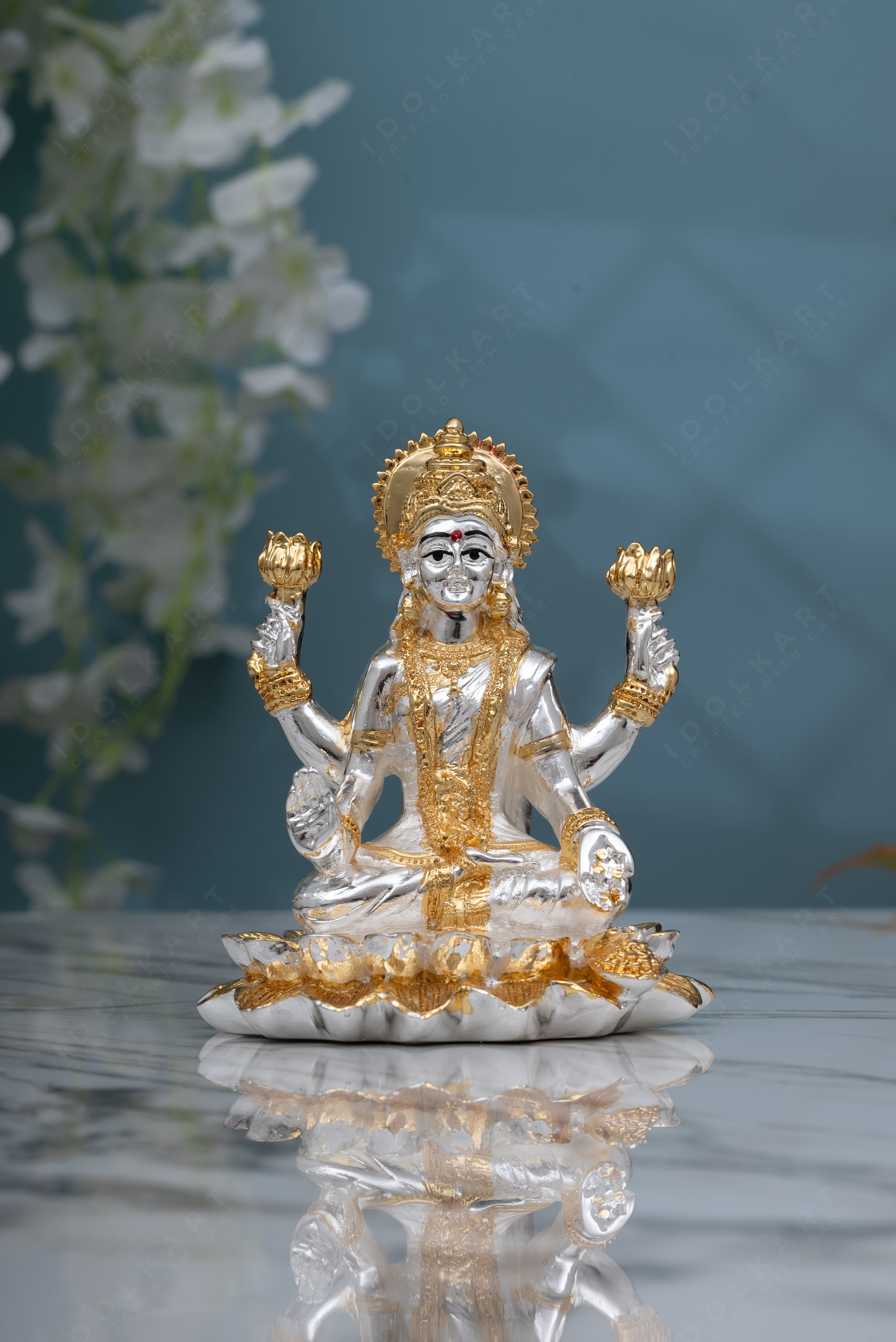 Original Gold and Silver Coated Lotus Laxmi Idol