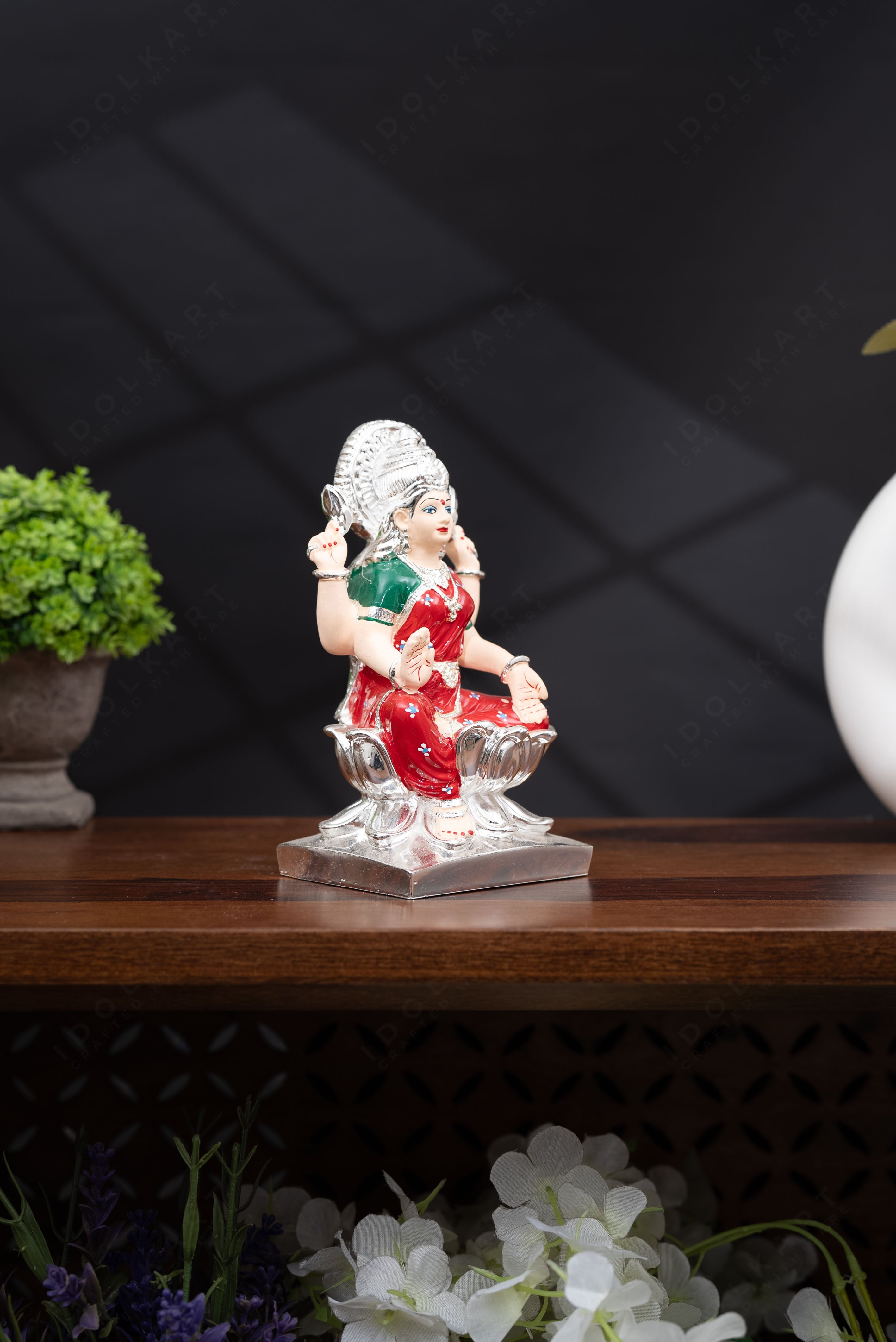 7 Inch Silver Coated Lakshmi Idol | Laxmi Murti in red saree | Silver Lakshmi Idol | Laxmi Idol For Home | Silver Idols for Gift