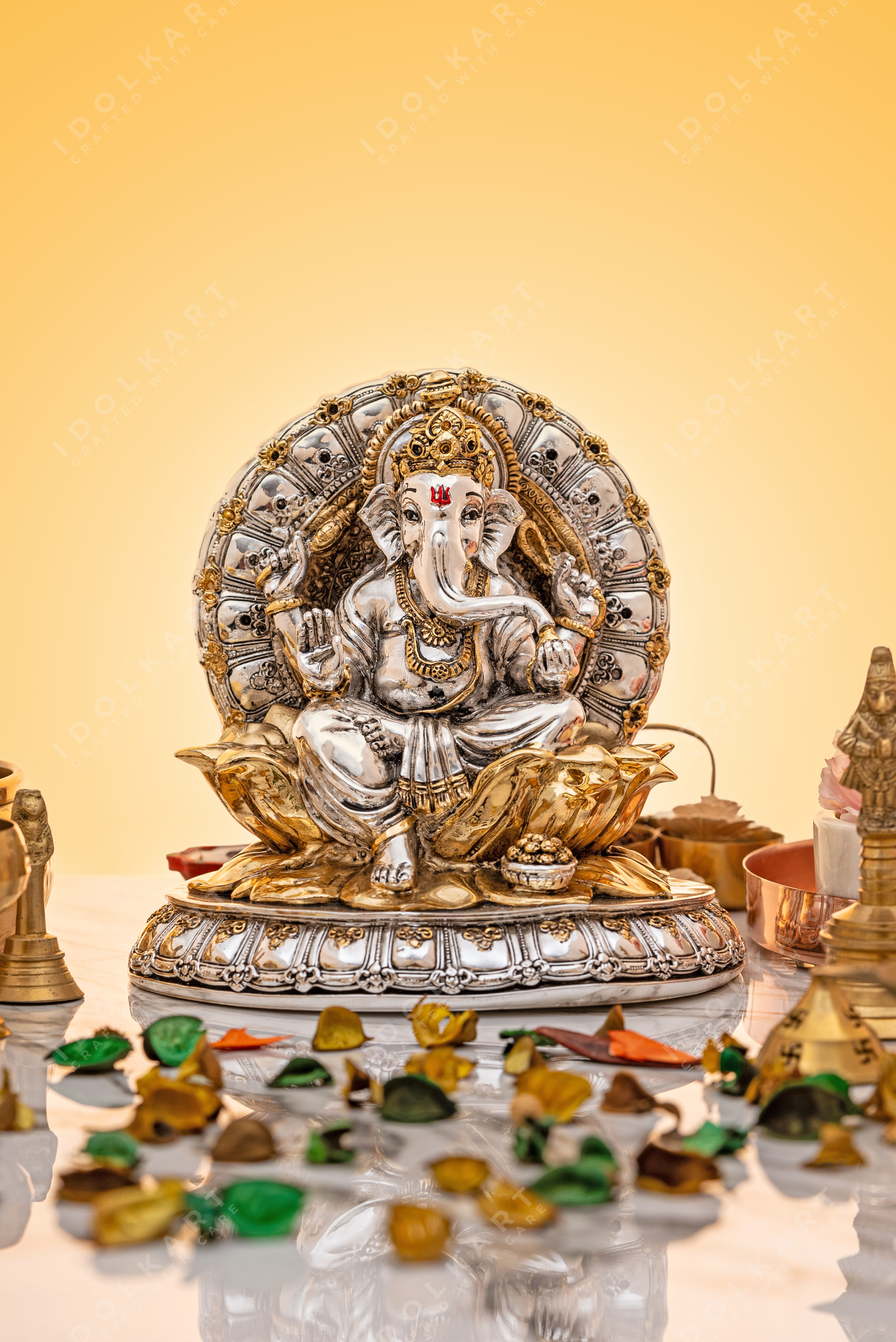 Gold and Silver Coated Ganesha Idol - 8 Inch